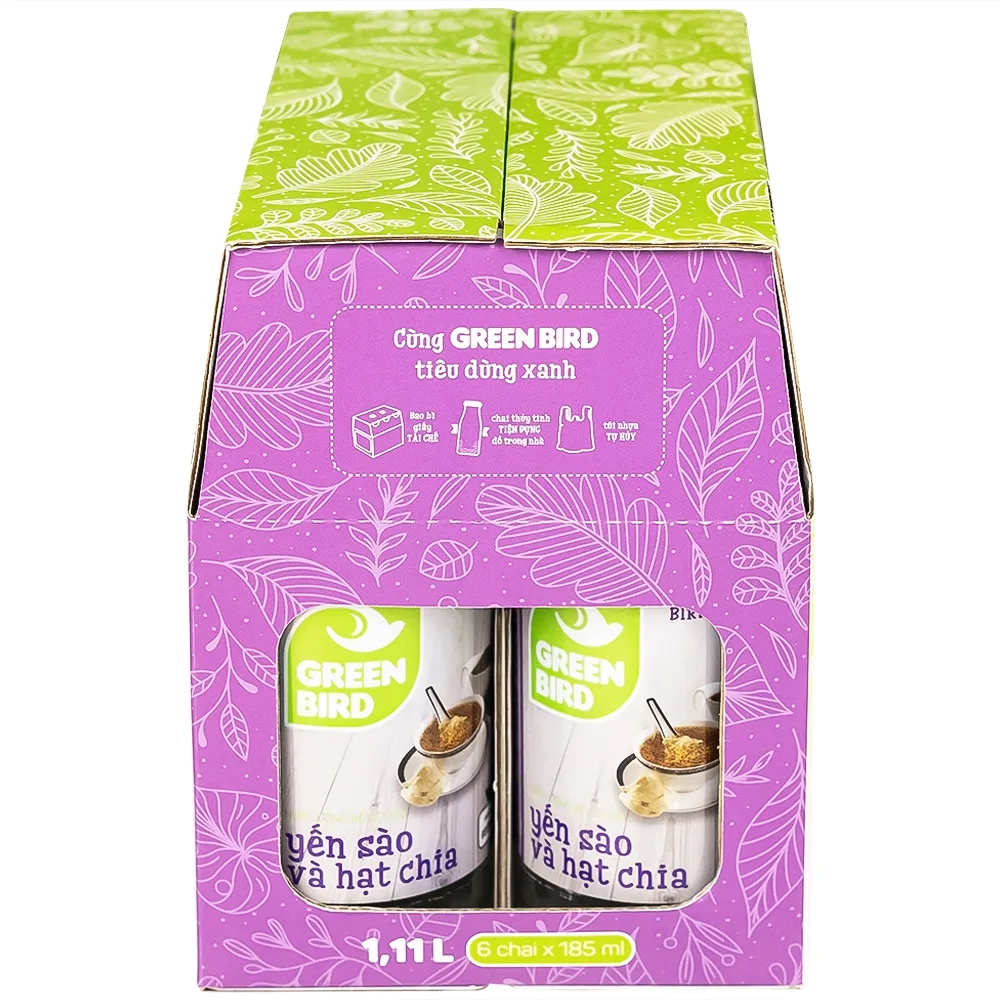 Hình ảnh Nước yến sào và hạt chia Greenbird giúp khỏe dáng đẹp da và bổ sung năng lượng (6 chai x 185ml) 