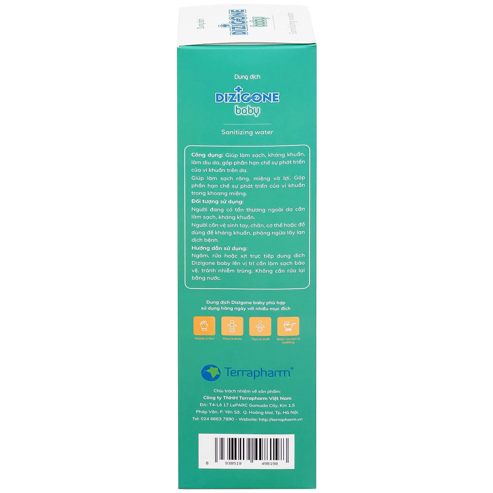 Hình ảnh Dung dịch Dizigone Baby Sanitizing Water Terrapharm giúp làm sạch, kháng khuẩn, làm dịu da (300ml)