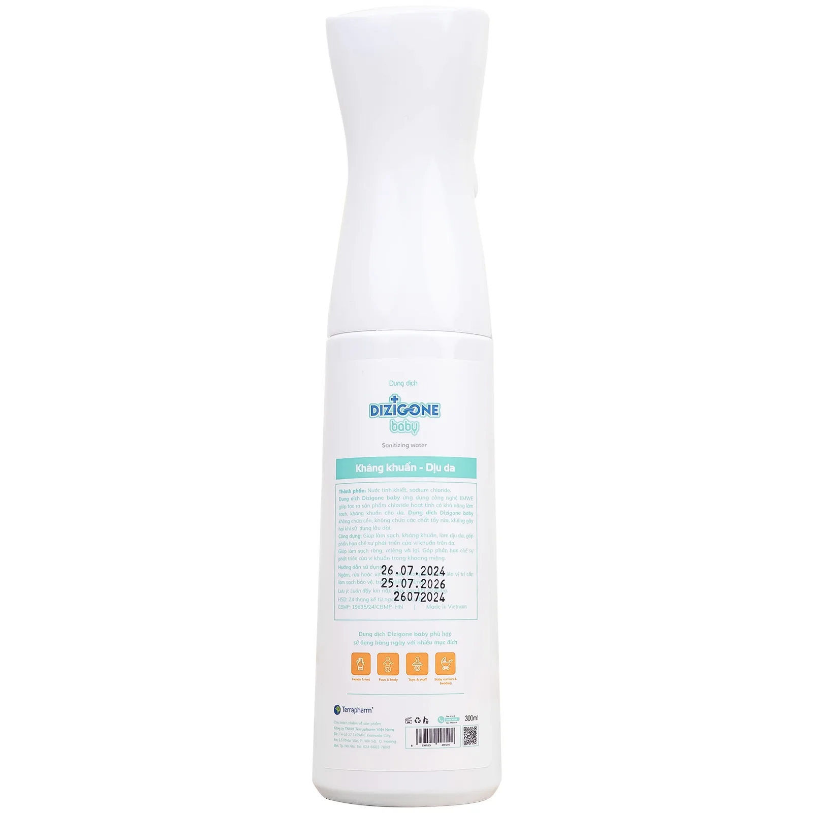 Hình ảnh Dung dịch Dizigone Baby Sanitizing Water Terrapharm giúp làm sạch, kháng khuẩn, làm dịu da (300ml)