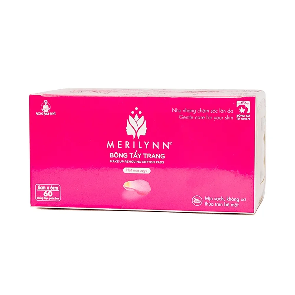 Hình ảnh Bông tẩy trang Merilynn Bạch Tuyết mịn, thấm hút tốt, dễ dàng tách lớp (60 miếng)