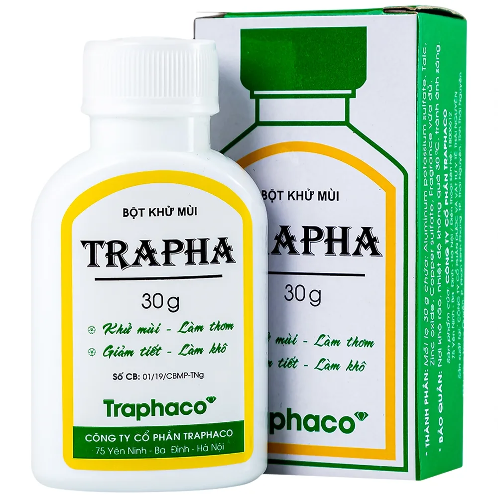 Hình ảnh Bột khử mùi Trapha Traphaco hỗ trợ khử mùi, làm thơm, ngăn ngừa mùi hôi nách, hôi chân khi đi giày (30g)