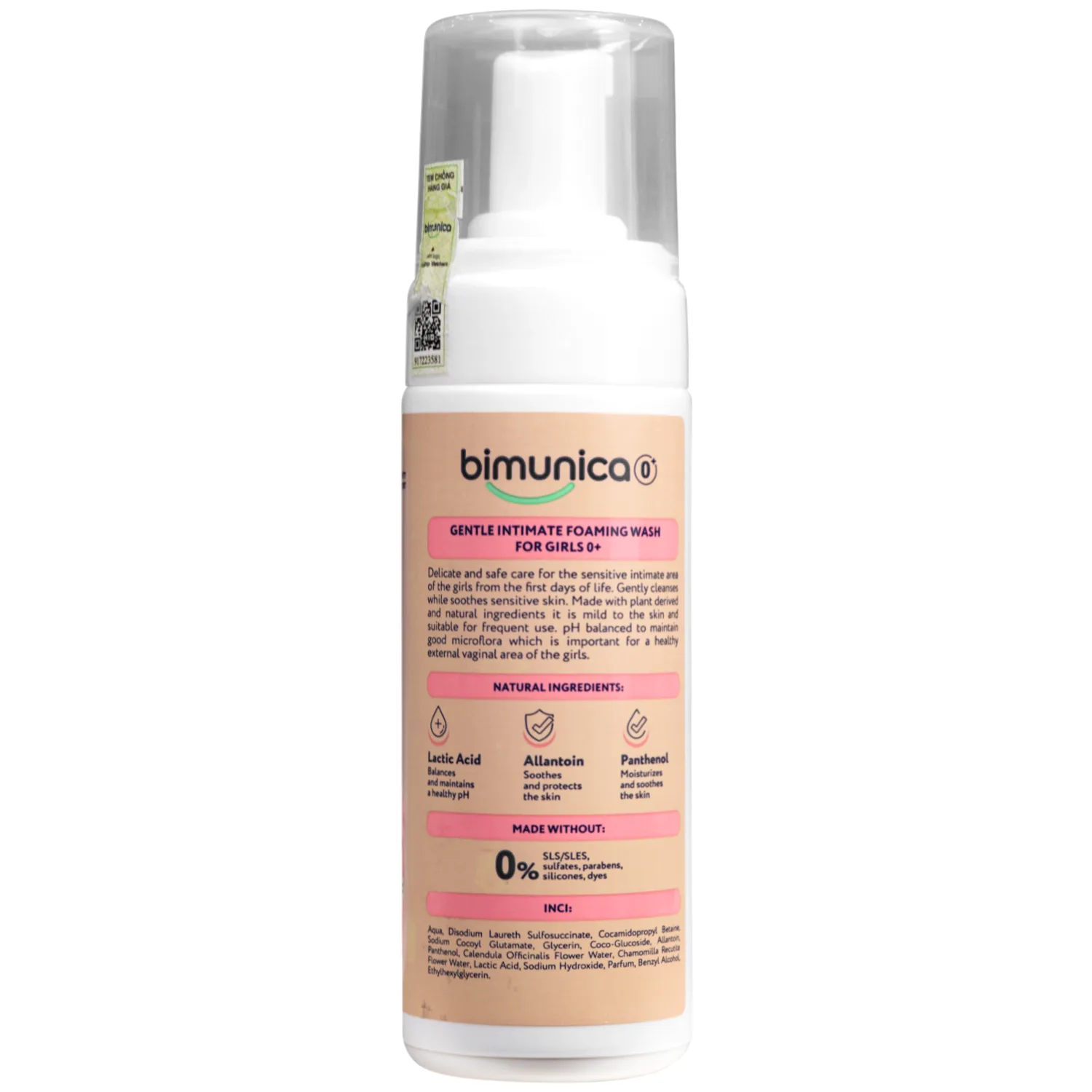 Hình ảnh Bọt vệ sinh Bimunica giúp làm sạch dịu nhẹ vùng kín cho bé gái từ sơ sinh chai 150ml