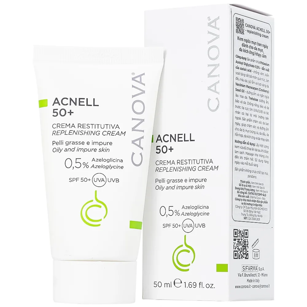 Hình ảnh Kem ngừa mụn ban ngày Canova Acnell 50+ giúp chăm sóc và dưỡng ẩm cho da bị mụn, da kích ứng và da nhạy cảm (50ml)