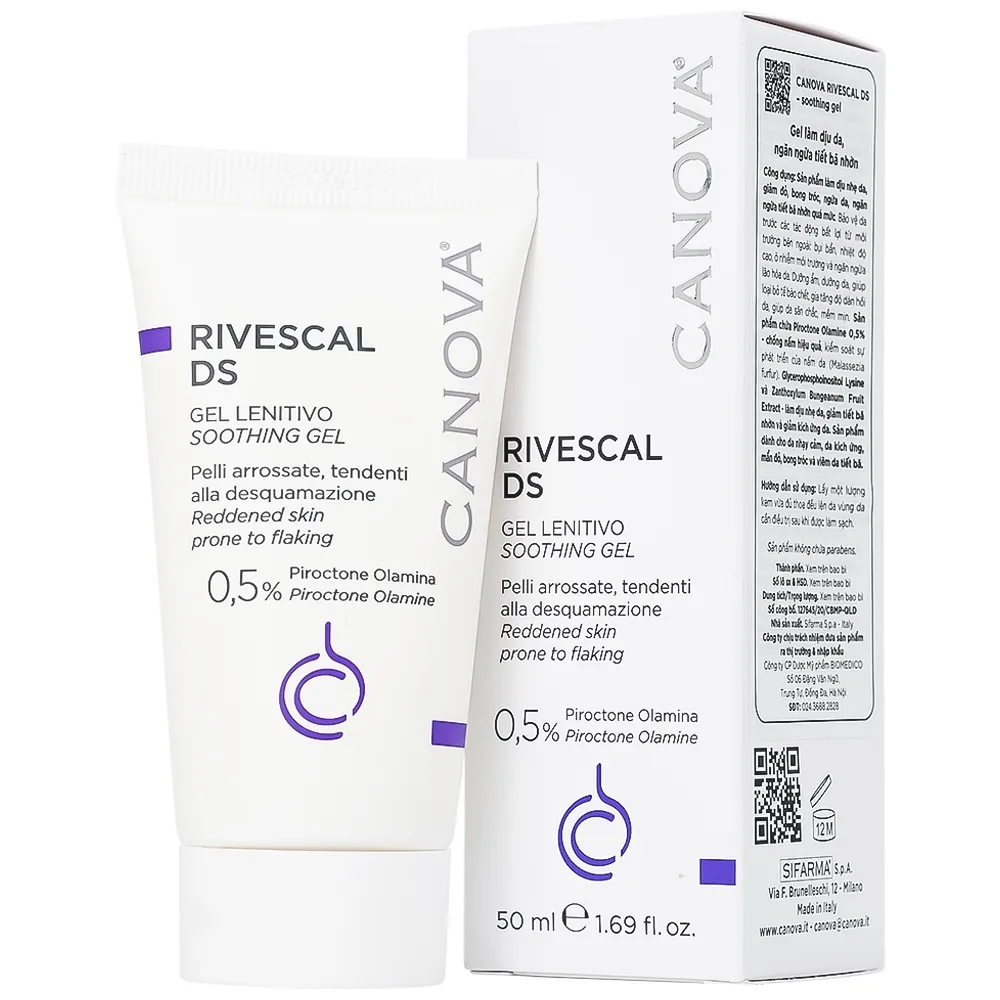 Hình ảnh Gel Canova Rivescal DS Soothing gel Siflarma làm dịu da, ngăn ngừa tiết bã nhờn, giảm ngứa da (50ml)