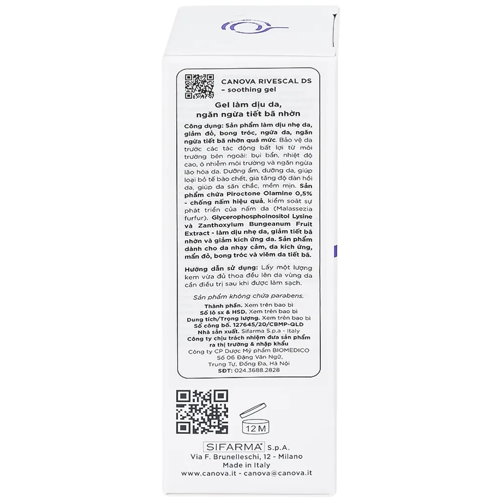 Hình ảnh Gel Canova Rivescal DS Soothing gel Siflarma làm dịu da, ngăn ngừa tiết bã nhờn, giảm ngứa da (50ml)