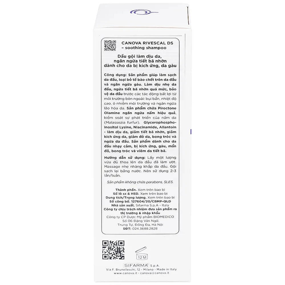 Hình ảnh Dầu gội Canova Rivescal DS Soothing Shampoo Biomedico làm dịu da, ngăn ngừa tiết bã nhờn (200ml)