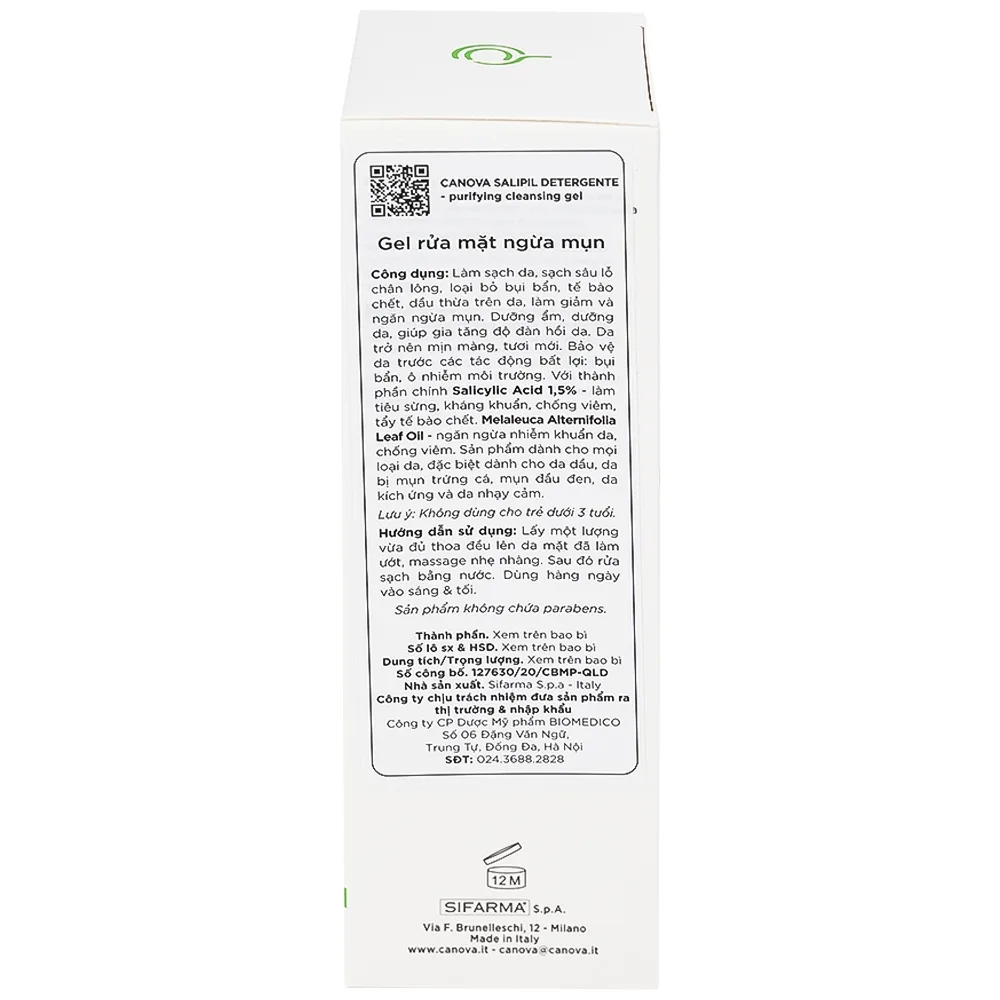 Hình ảnh Gel rửa mặt ngừa mụn Canova Salipil Detergente Sifarma giúp loại bỏ bụi bẩn, tế bào chết, làm giảm và ngăn ngừa mụn (150ml)