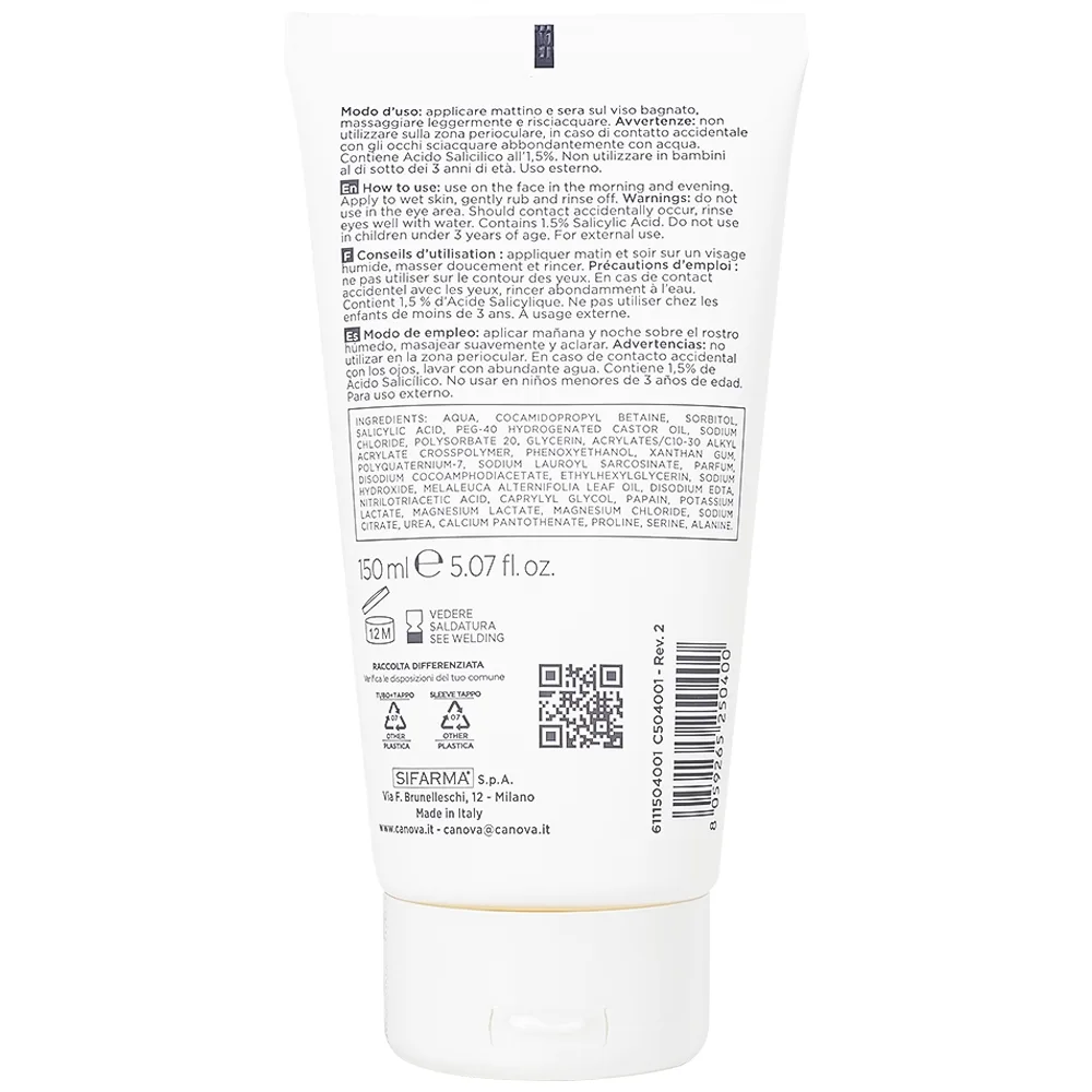 Hình ảnh Gel rửa mặt ngừa mụn Canova Salipil Detergente Sifarma giúp loại bỏ bụi bẩn, tế bào chết, làm giảm và ngăn ngừa mụn (150ml)
