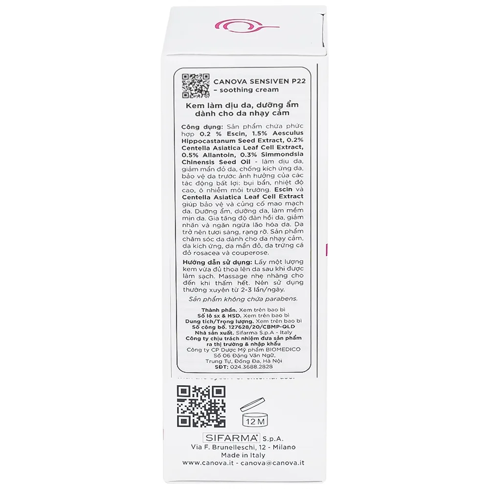 Hình ảnh Kem Canova Sensive P22 Sifarma làm dịu da, dưỡng ẩm cho da nhạy cảm (50ml)