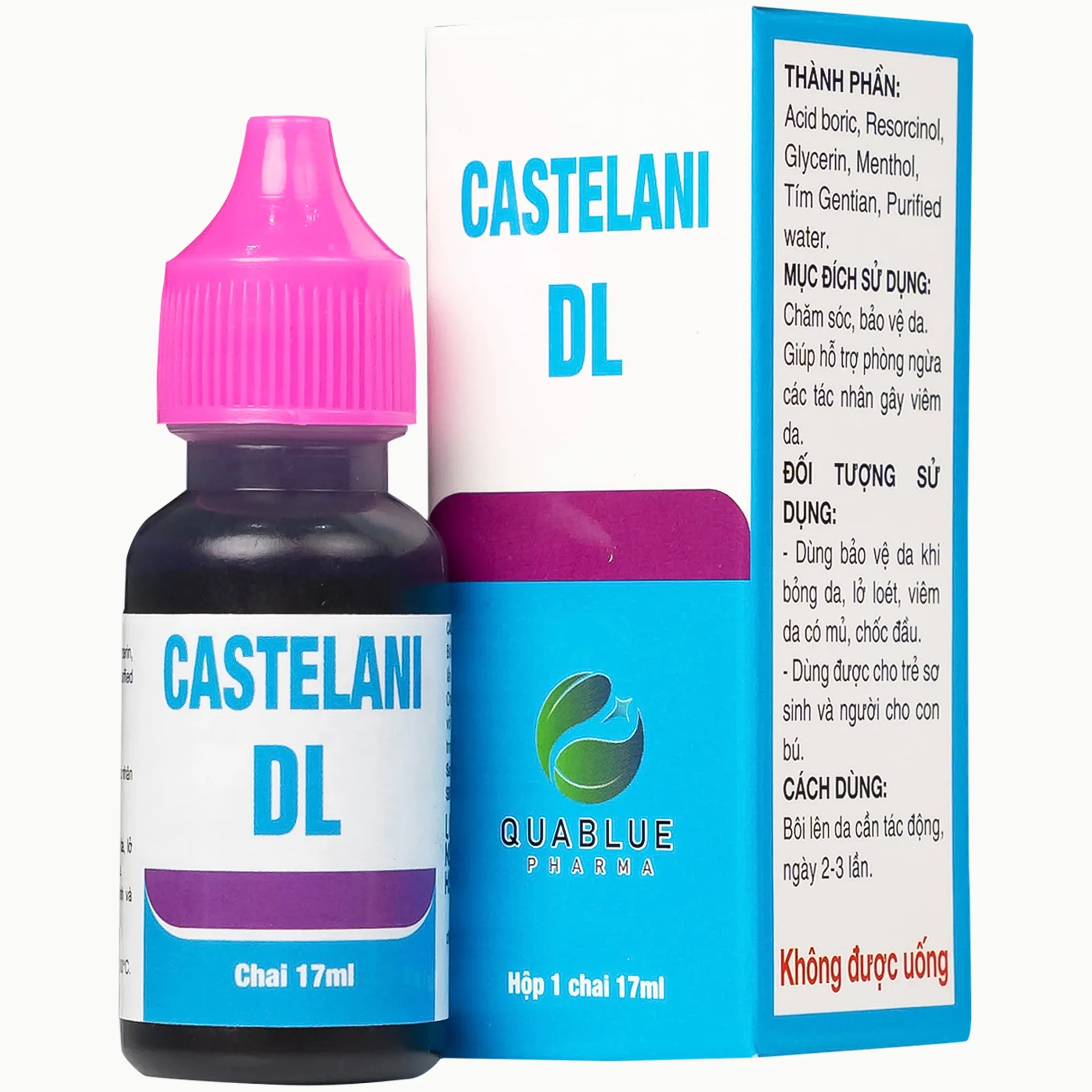 Hình ảnh Dung dịch bôi ngoài da Castelani DL 17ml Quablue Pharma hỗ trợ phòng ngừa viêm da do bỏng da, lở loét