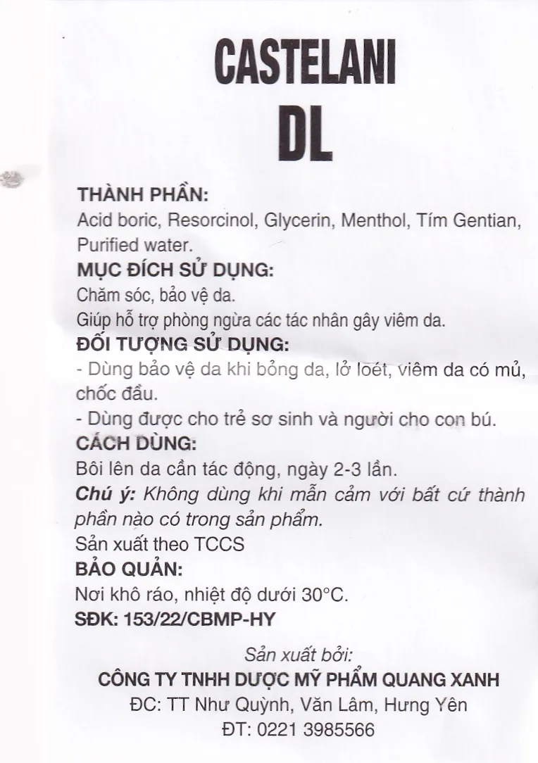 Hình ảnh Dung dịch bôi ngoài da Castelani DL 17ml Quablue Pharma hỗ trợ phòng ngừa viêm da do bỏng da, lở loét