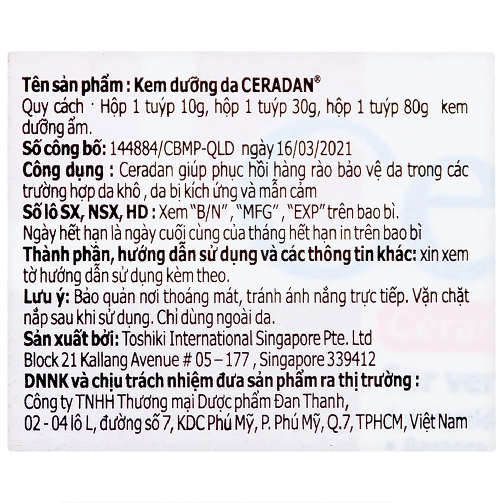 Hình ảnh Kem phục hồi da Ceradan Ceramide Skin Barrier Repair Cream dành cho da khô, kích ứng và nhạy cảm (10g)