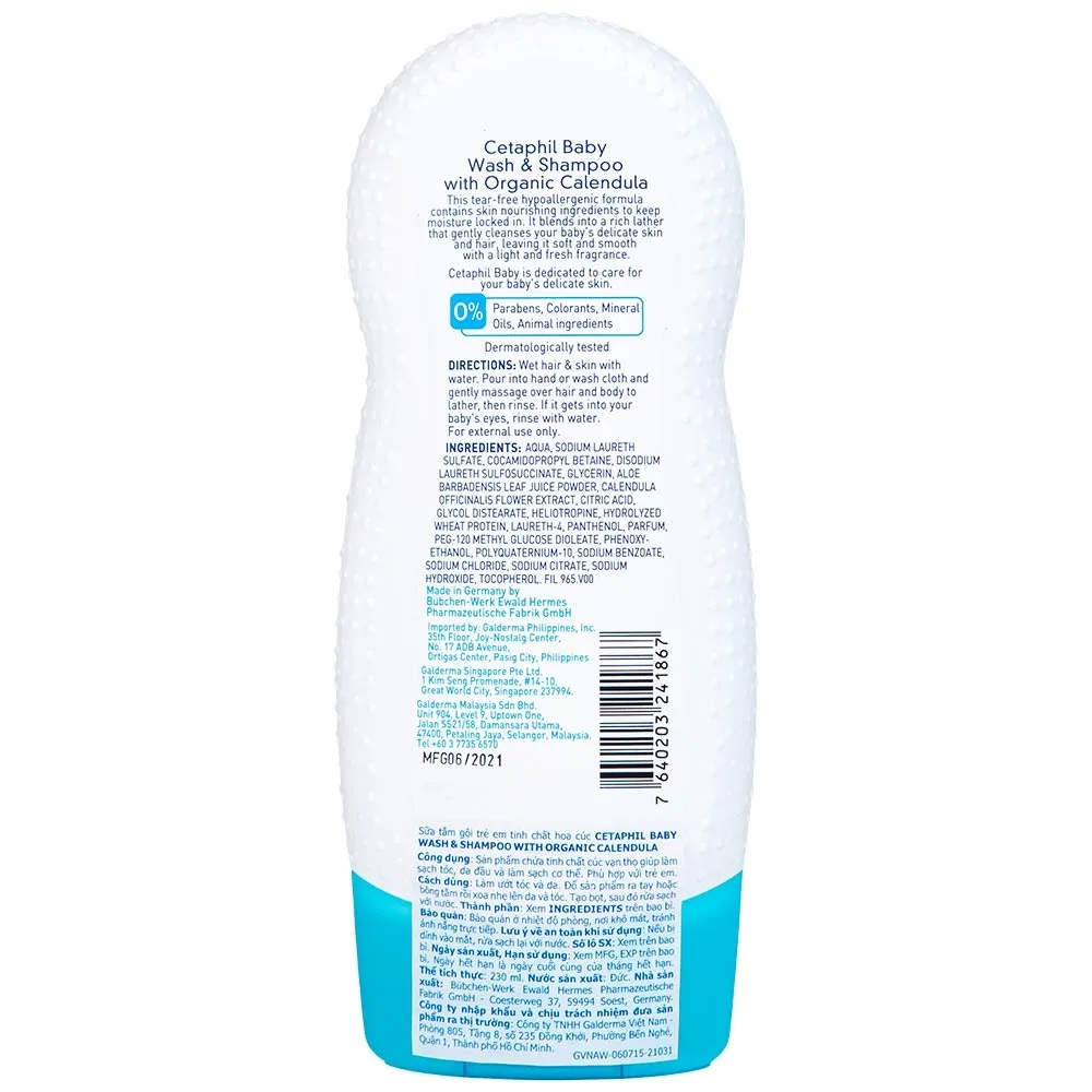 Hình ảnh Sữa tắm gội trẻ em tinh chất hoa cúc Cetaphil Baby Wash And Shampoo With Organic Calendula (230ml)