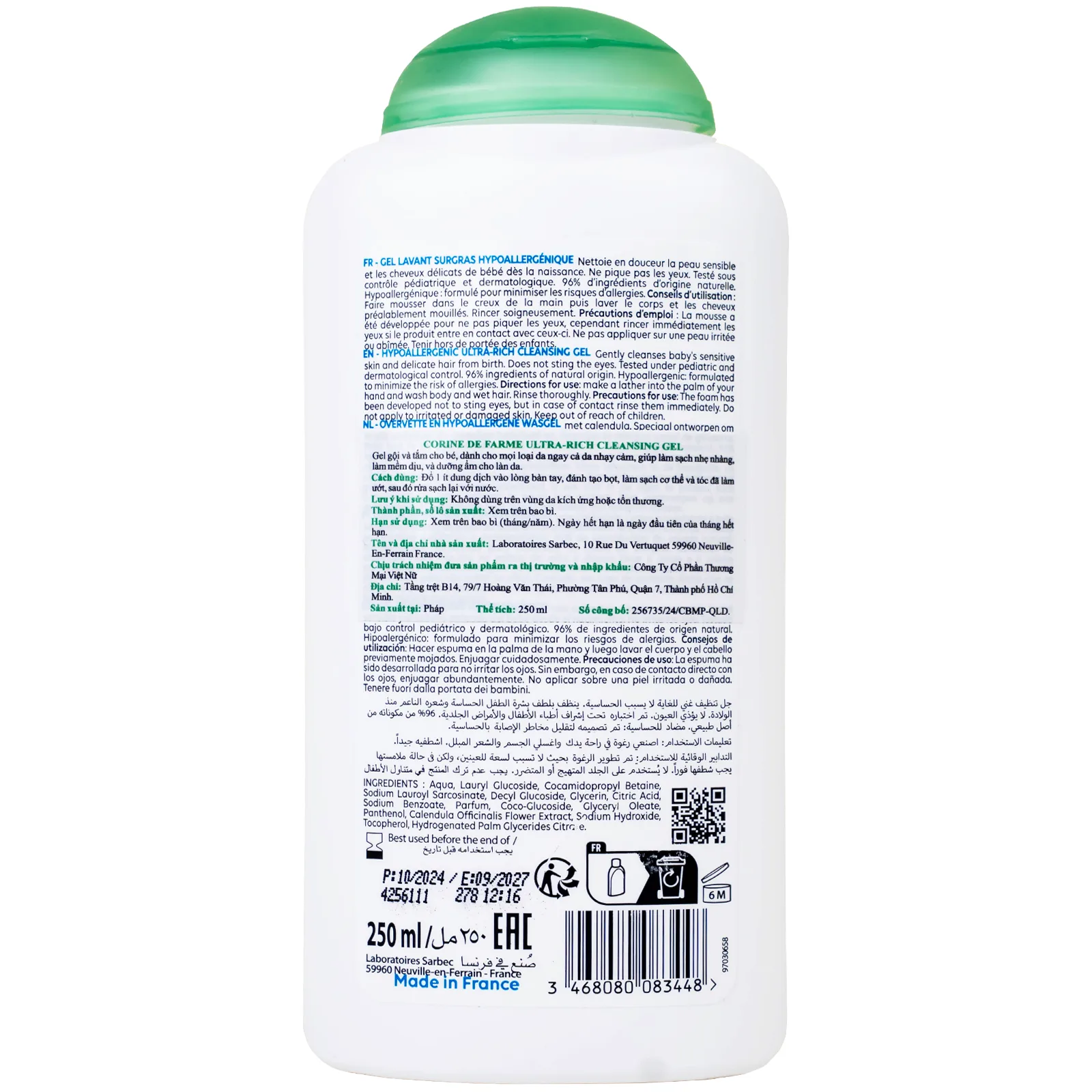 Hình ảnh Gel gội và tắm cho bé Corine De Farme Baby Ultra Rich Cleansing Gel dành cho mọi loại da