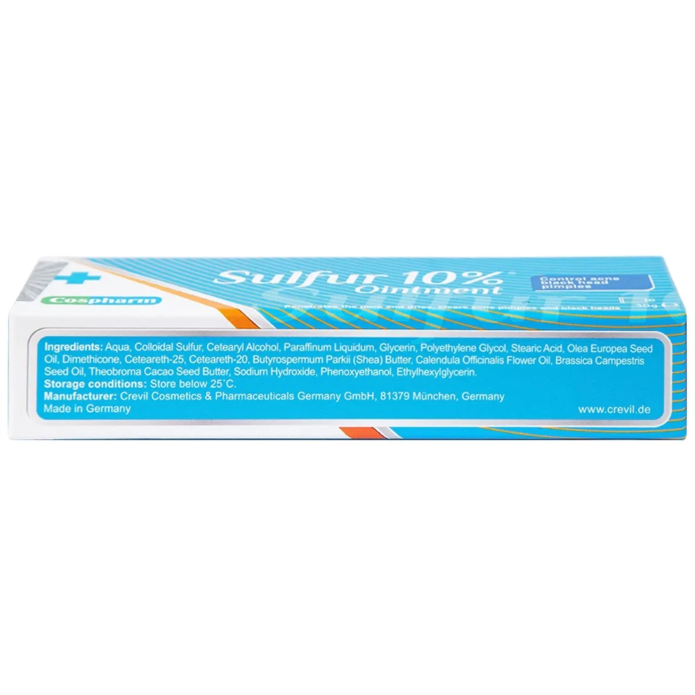 Hình ảnh Kem mụn Sulfur 10% Ointment Cospharm ngăn ngừa mụn và chăm sóc da mặt (30g)