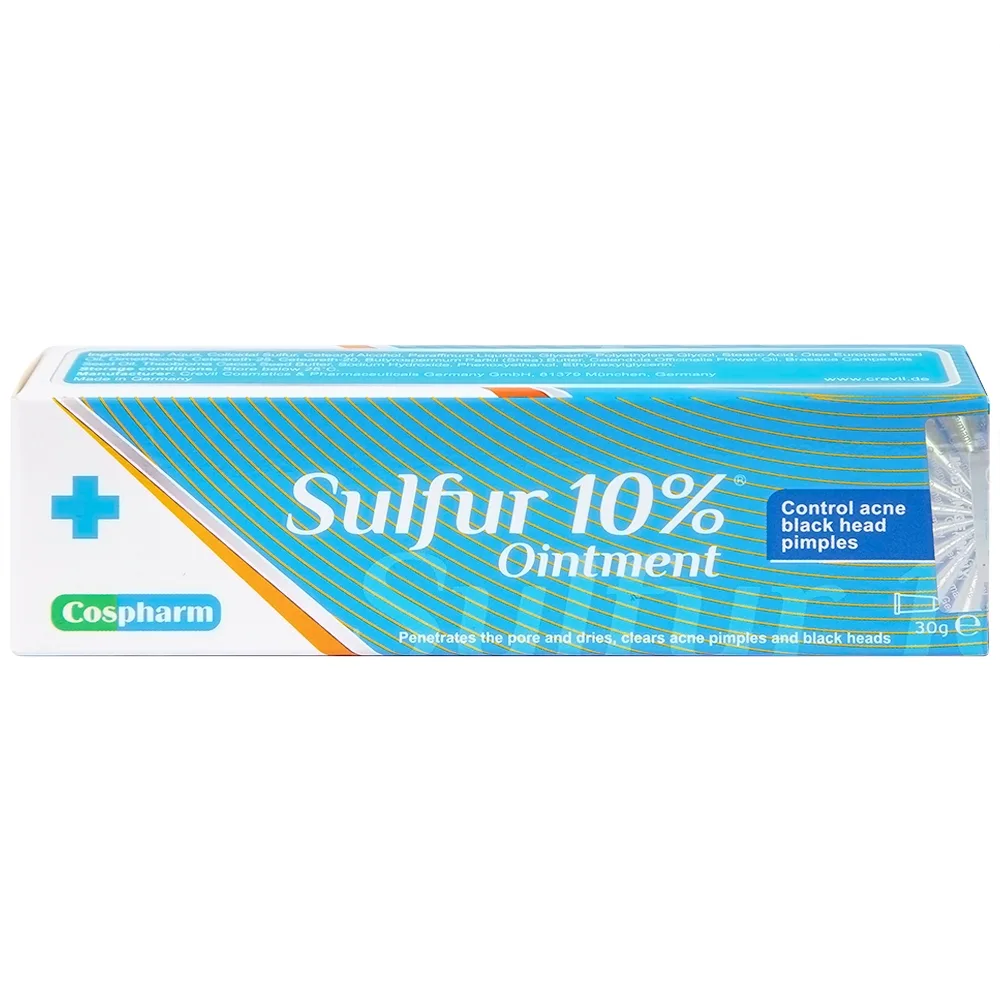 Hình ảnh Kem mụn Sulfur 10% Ointment Cospharm ngăn ngừa mụn và chăm sóc da mặt (30g)