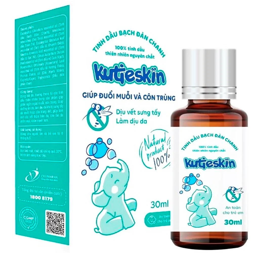 Hình ảnh Tinh dầu bạch đàn chanh Kutieskin giúp đuổi muỗi và côn trùng dịu vết sưng tấy, làm dịu da (30ml)