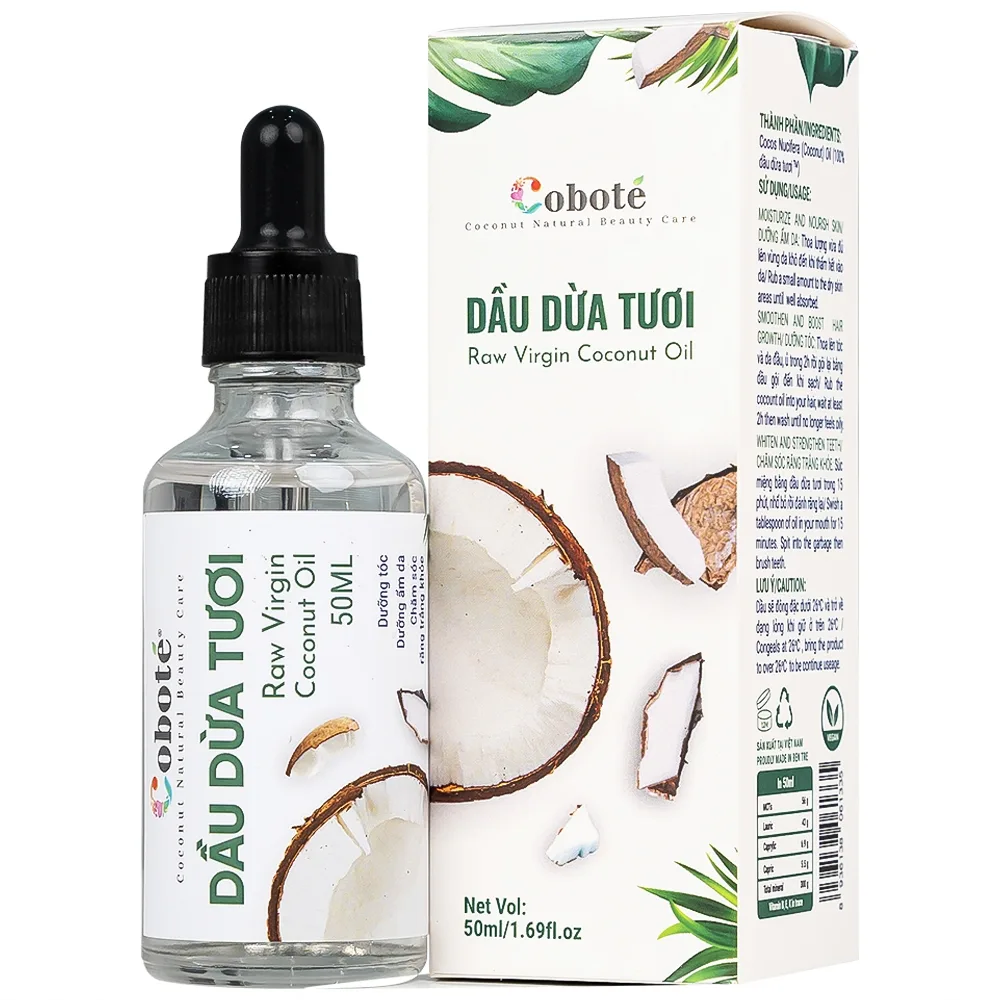 Hình ảnh Dầu Dừa Tươi Raw Virgin Coconut Oil Coboté 50ml dưỡng ẩm da, dưỡng tóc, chăm sóc răng miệng
