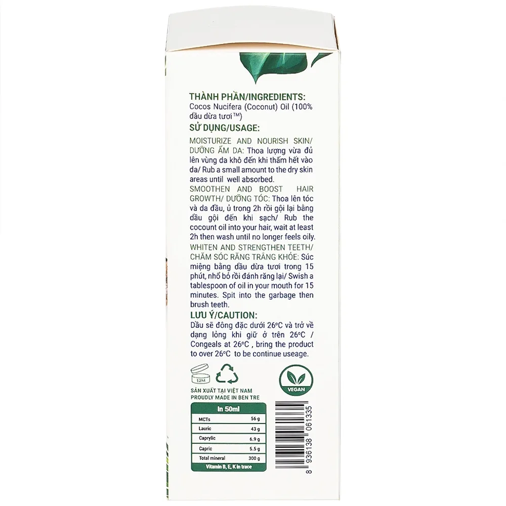 Hình ảnh Dầu Dừa Tươi Raw Virgin Coconut Oil Coboté 50ml dưỡng ẩm da, dưỡng tóc, chăm sóc răng miệng