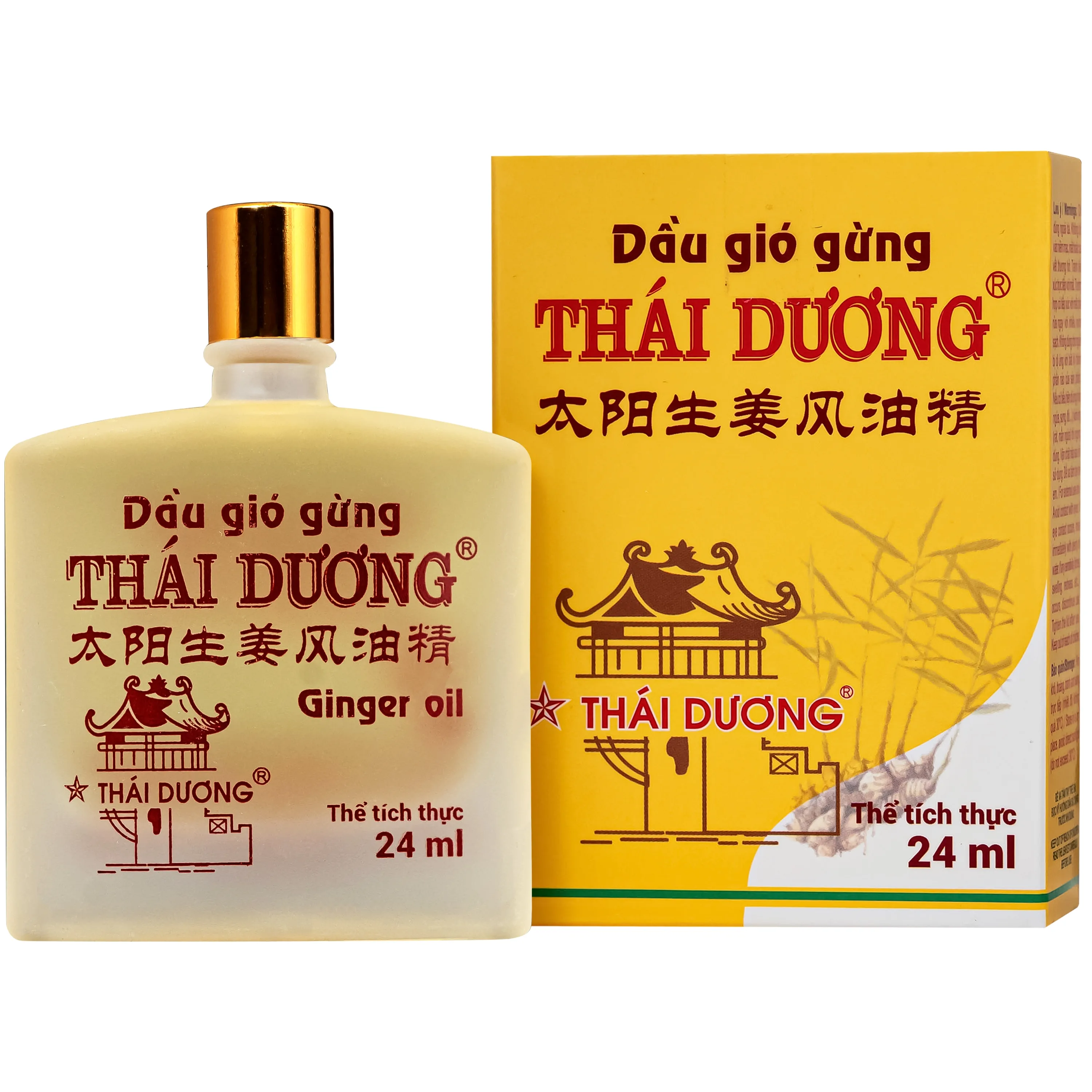 Hình ảnh Dầu gió gừng Thái Dương giúp giảm đau đầu, đau lưng, đau dây thần kinh vai gáy (Hộp 24ml)