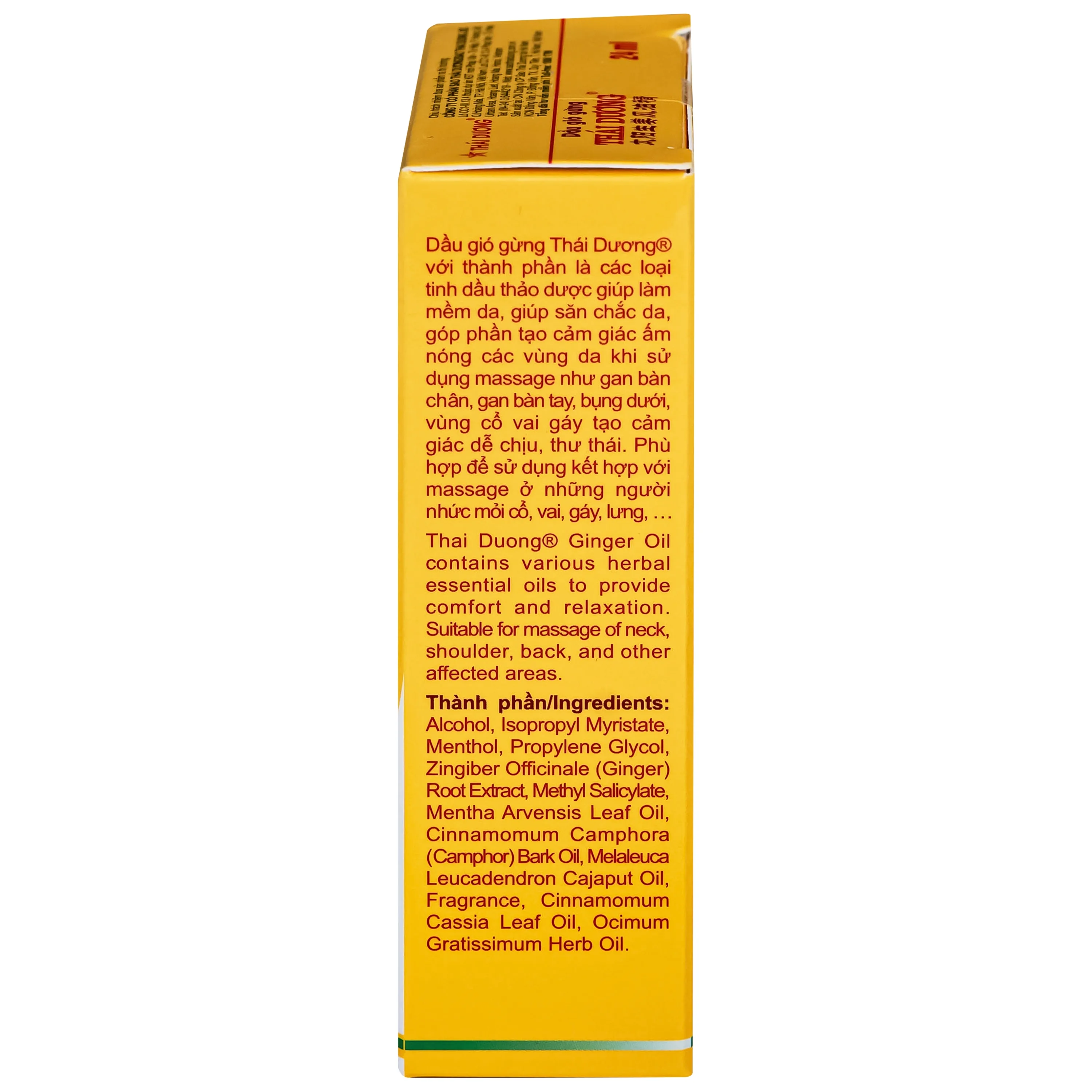 Hình ảnh Dầu gió gừng Thái Dương giúp giảm đau đầu, đau lưng, đau dây thần kinh vai gáy (Hộp 24ml)