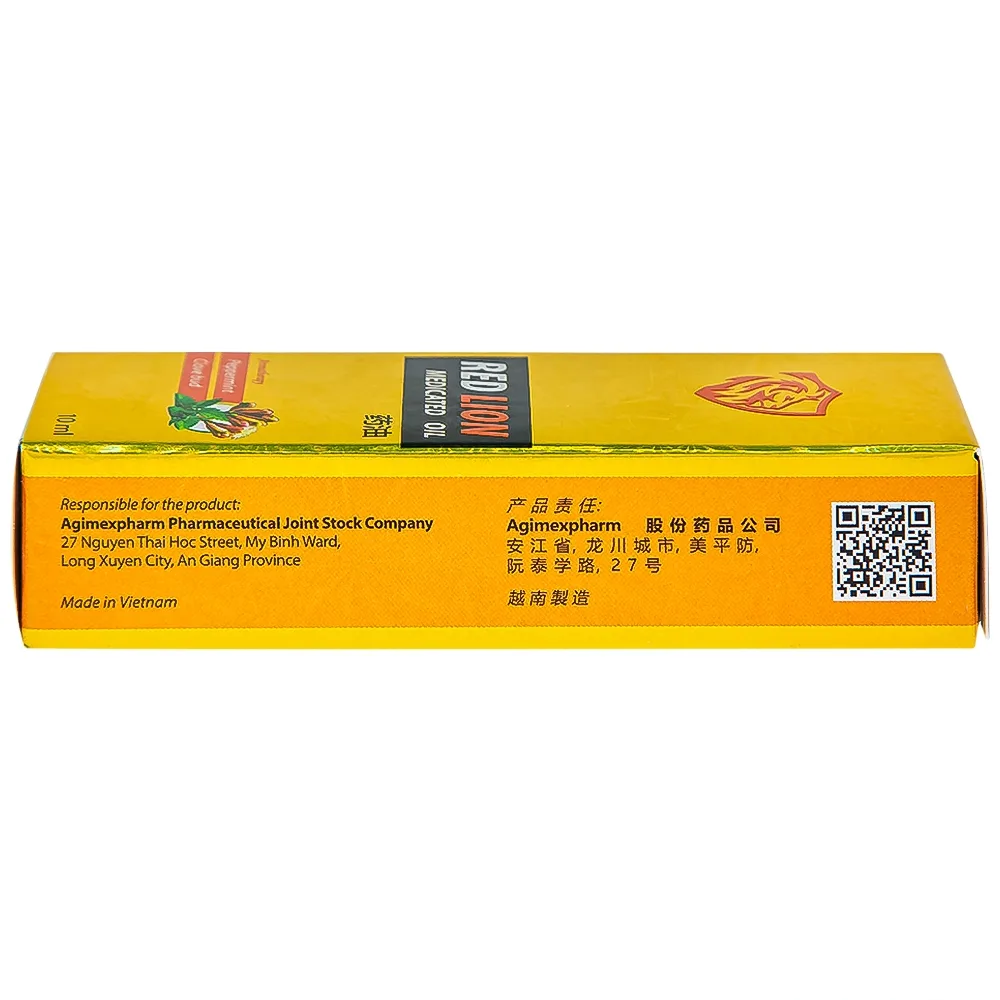 Hình ảnh Dầu gió lăn Red Lion Medicated Oil Yellow Agimexpharm ấm da vùng xoa, sử dụng massage hỗ trợ thư giãn (10ml)