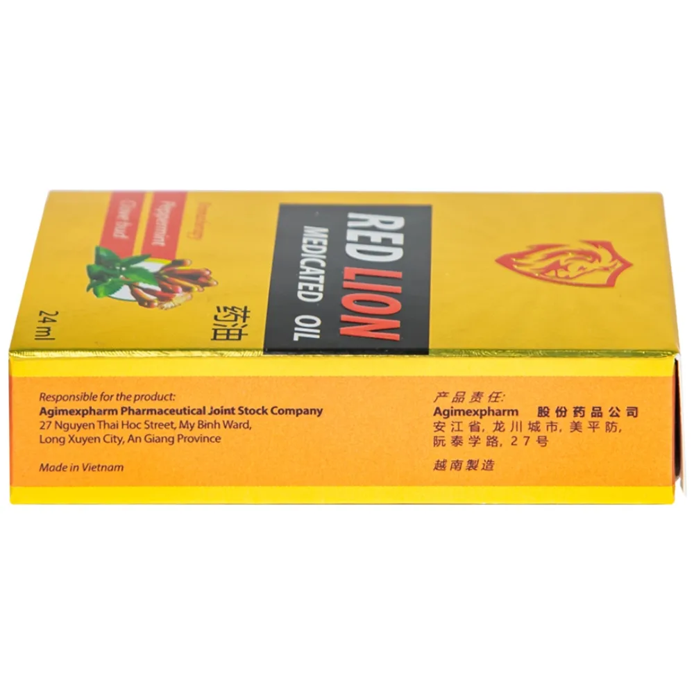Hình ảnh Dầu gió lăn Red Lion Medicated Oil Yellow Agimexpharm ấm da vùng xoa, sử dụng massage hỗ trợ thư giãn (24ml)