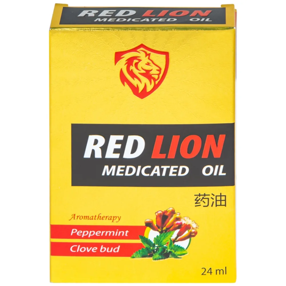 Hình ảnh Dầu gió lăn Red Lion Medicated Oil Yellow Agimexpharm ấm da vùng xoa, sử dụng massage hỗ trợ thư giãn (24ml)