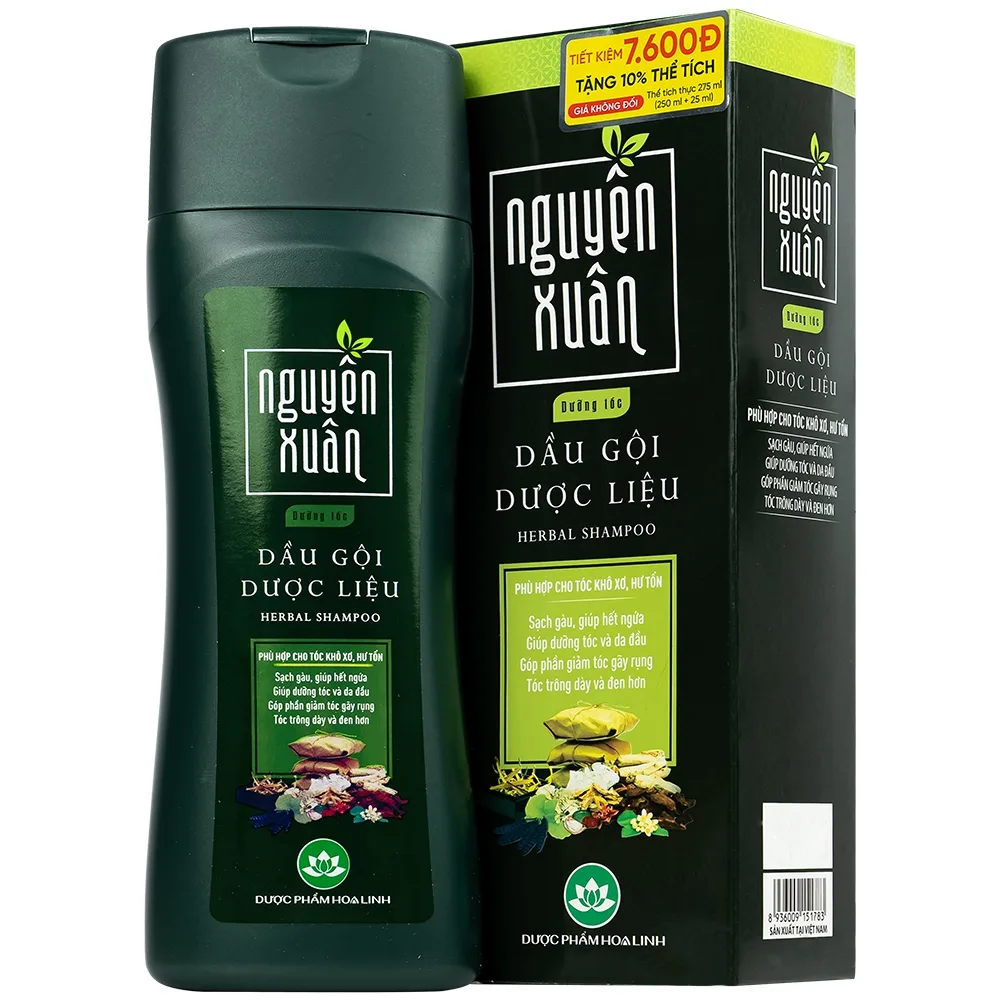 Hình ảnh Dầu gội Dược liệu Nguyên Xuân xanh lá 275ml dưỡng tóc và da đầu, giảm gãy rụng