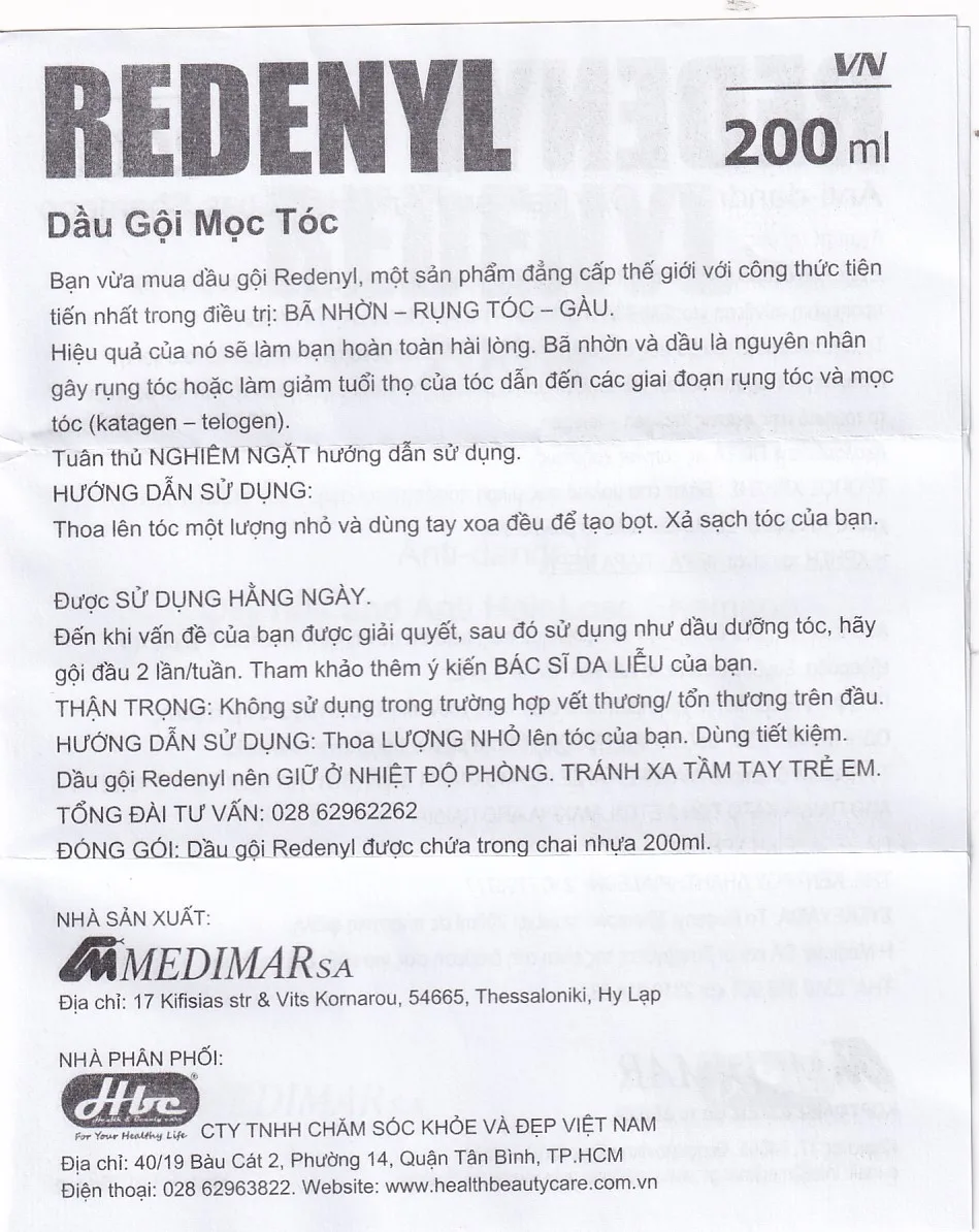 Hình ảnh Dầu gội Redenyl Medimar dùng để trị gàu, viêm da tiết bã nhờn, ngăn ngừa rụng tóc (200ml)