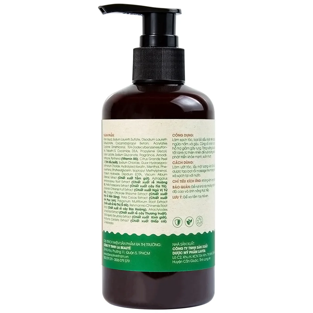 Hình ảnh Dầu gội thảo dược La Beauty loại bỏ dầu nhờn trên da đầu, ngăn nấm, gàu và giảm gãy rụng (250ml)