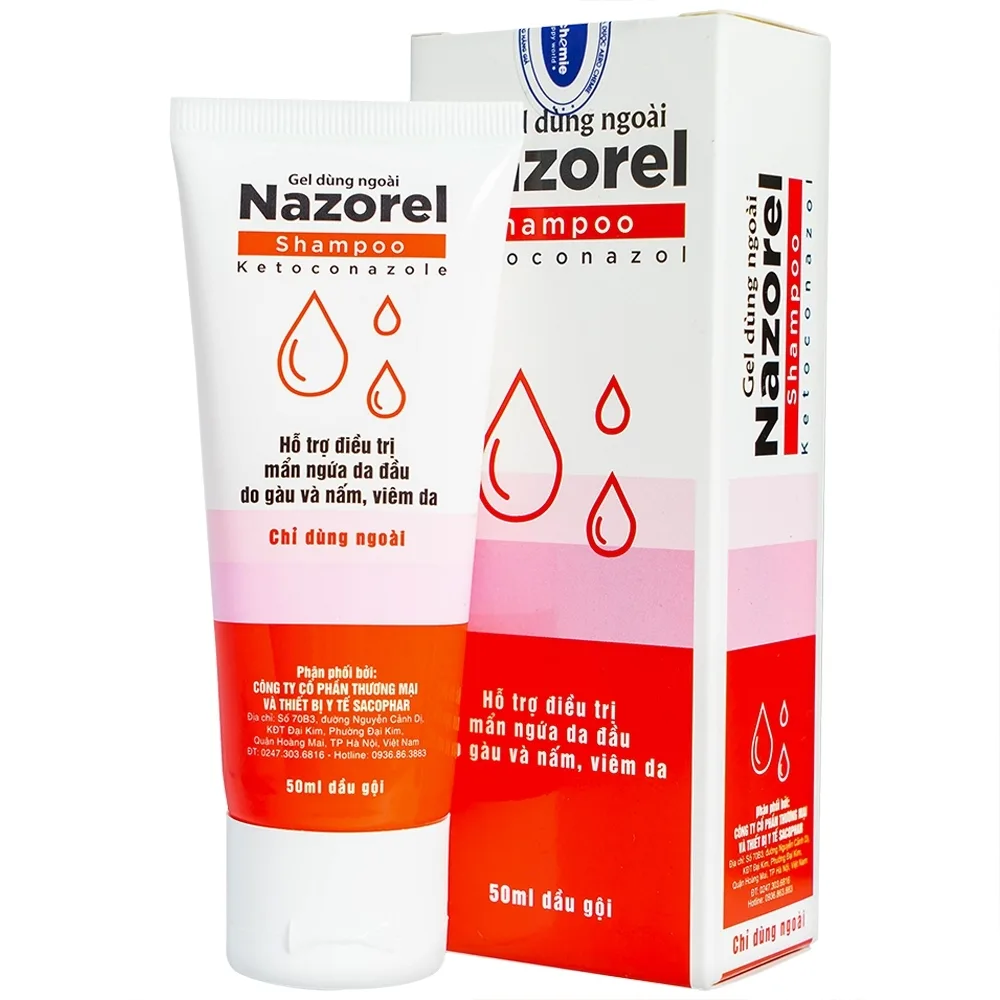 Hình ảnh Gel dùng ngoài Nazorel Shampoo Ketoconazol hỗ trợ điều trị mẩn ngứa da đầu do gàu và nấm viêm da (50ml)