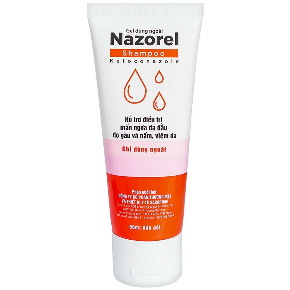 Hình ảnh Gel dùng ngoài Nazorel Shampoo Ketoconazol hỗ trợ điều trị mẩn ngứa da đầu do gàu và nấm viêm da (50ml)