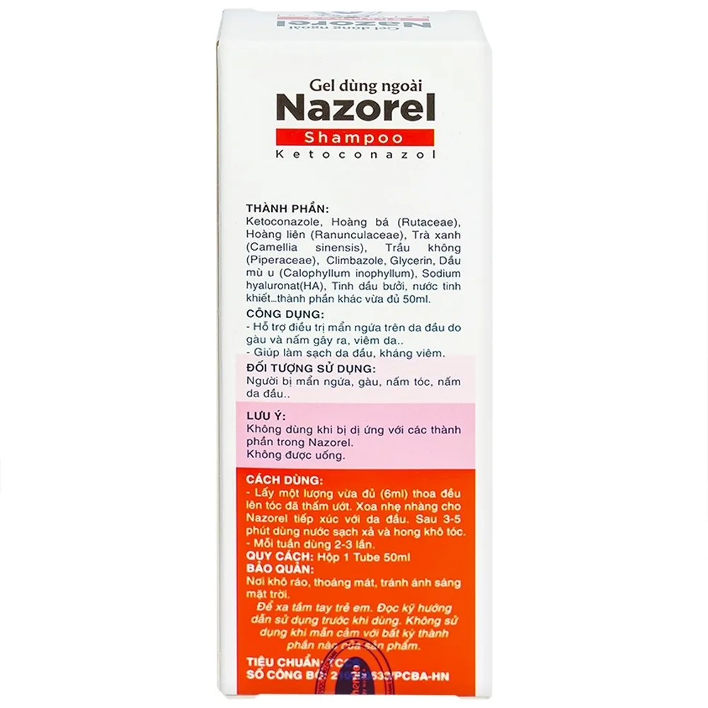 Hình ảnh Gel dùng ngoài Nazorel Shampoo Ketoconazol hỗ trợ điều trị mẩn ngứa da đầu do gàu và nấm viêm da (50ml)