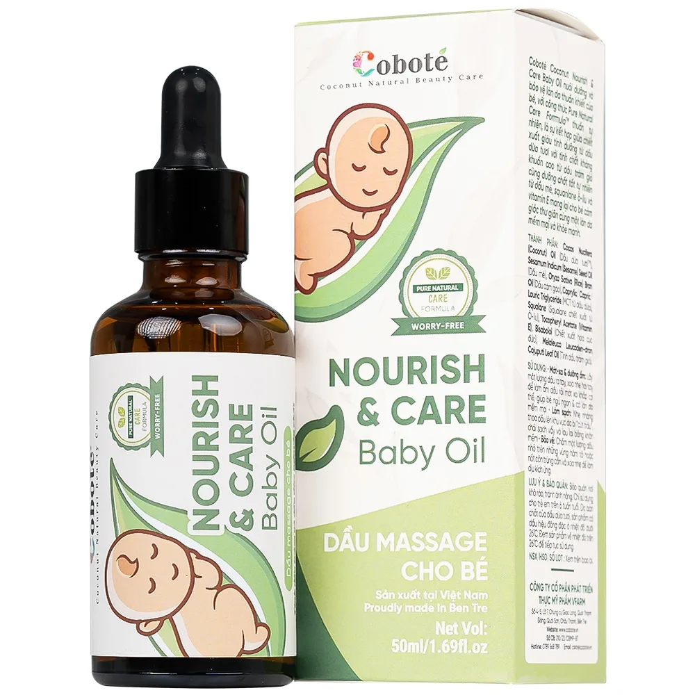 Hình ảnh Dầu Massage Cho Bé Nourish & Care Baby Oil Coboté 50ml dưỡng ẩm, dịu vết công trùng cắn, giảm rôm sảy, cứt trâu