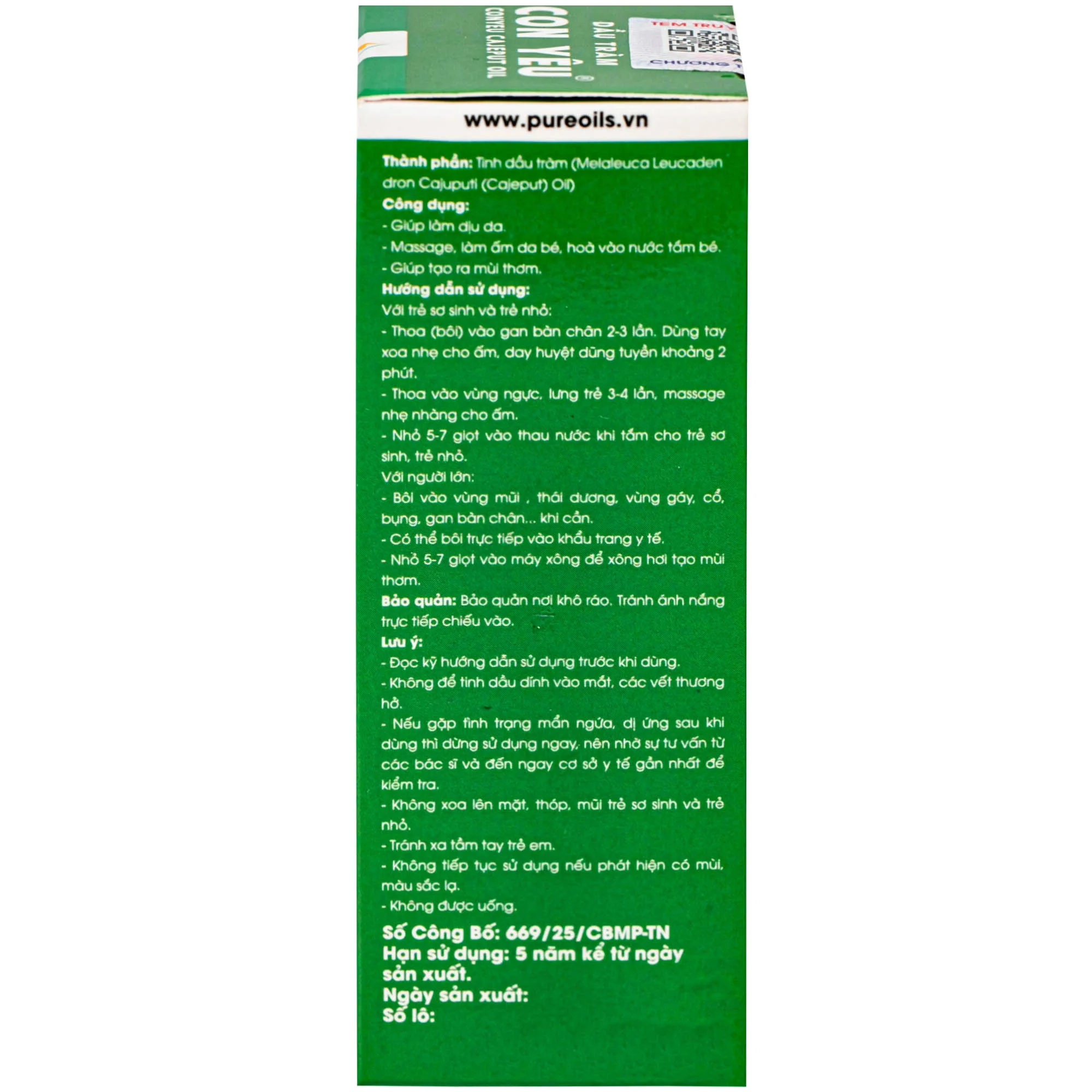 Hình ảnh Dầu tràm Con Yêu giúp giữ ấm, giảm triệu chứng ho, sổ mũi (50 ml)