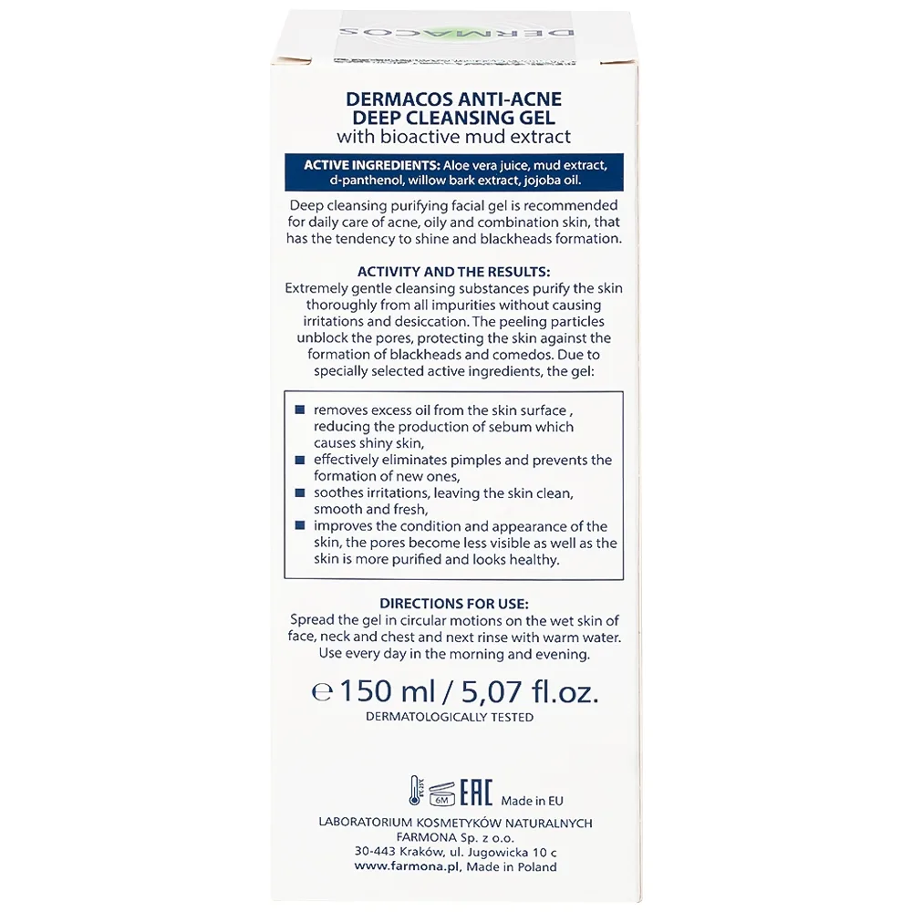 Hình ảnh Gel rửa sạch sâu ngừa mụn chứa bùn hoạt tính Dermacos Anti-Acne Deep Cleansing Gel giảm nhờn trên da (150ml)