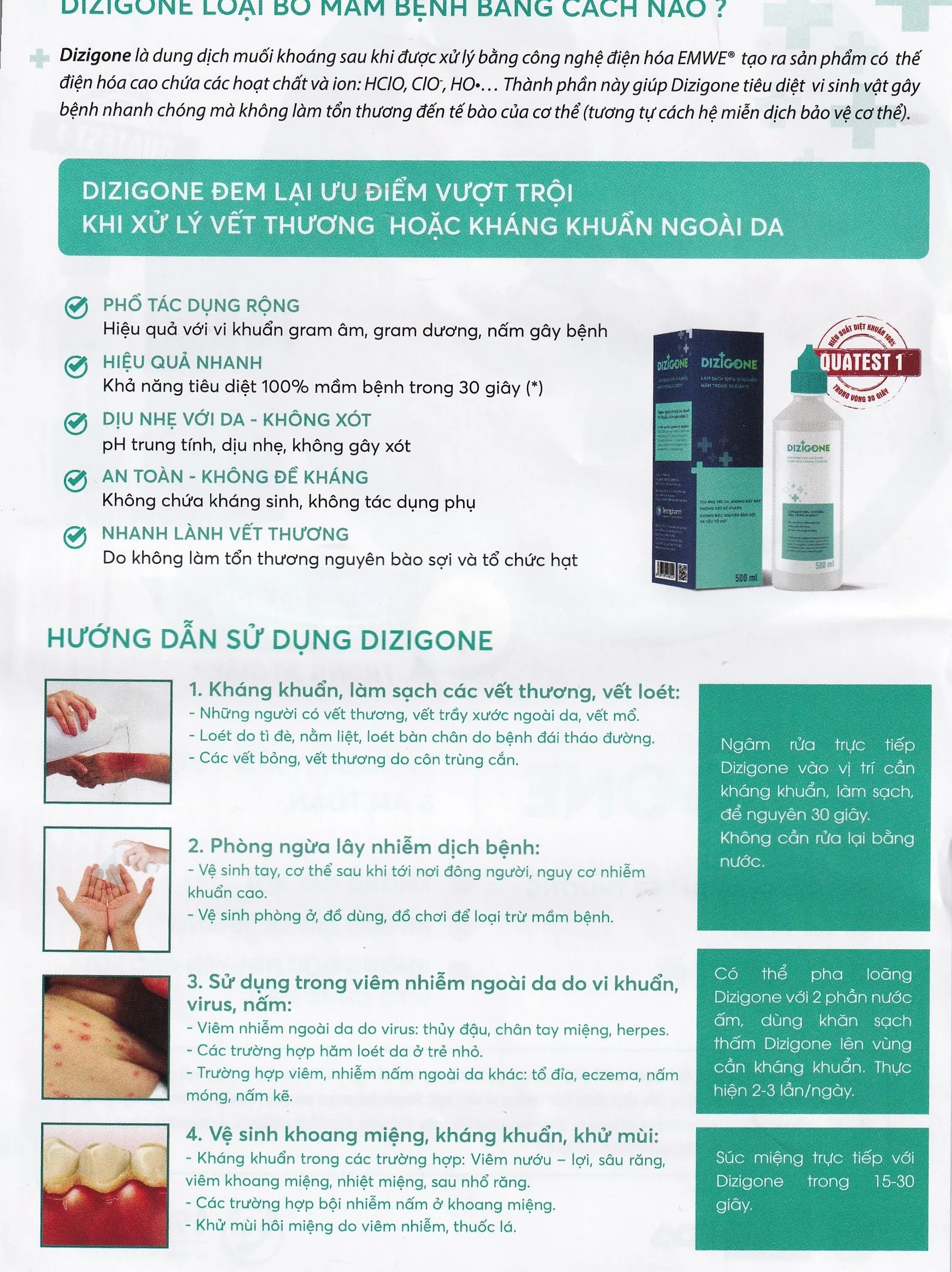 Hình ảnh Dung dịch khoáng Dizigone Terrapharm làm sạch vi khuẩn trong 30 giây, vệ sinh răng miệng, khử mùi (300ml)