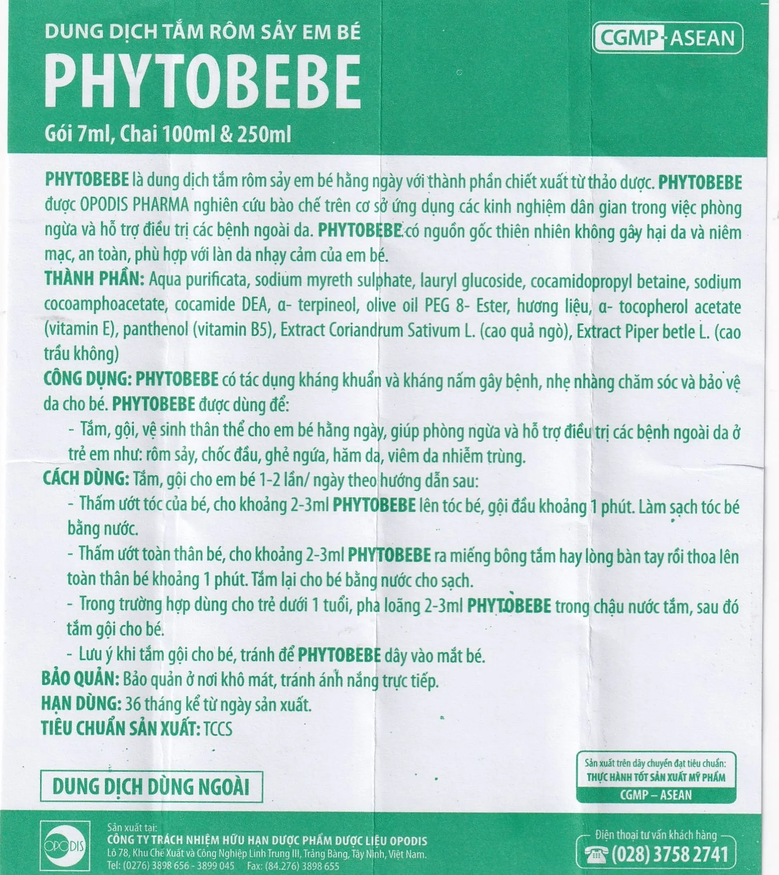 Hình ảnh Dung dịch tắm Phyto Bebe Opodis làm giảm rôm sảy, giảm kích ứng (250ml)