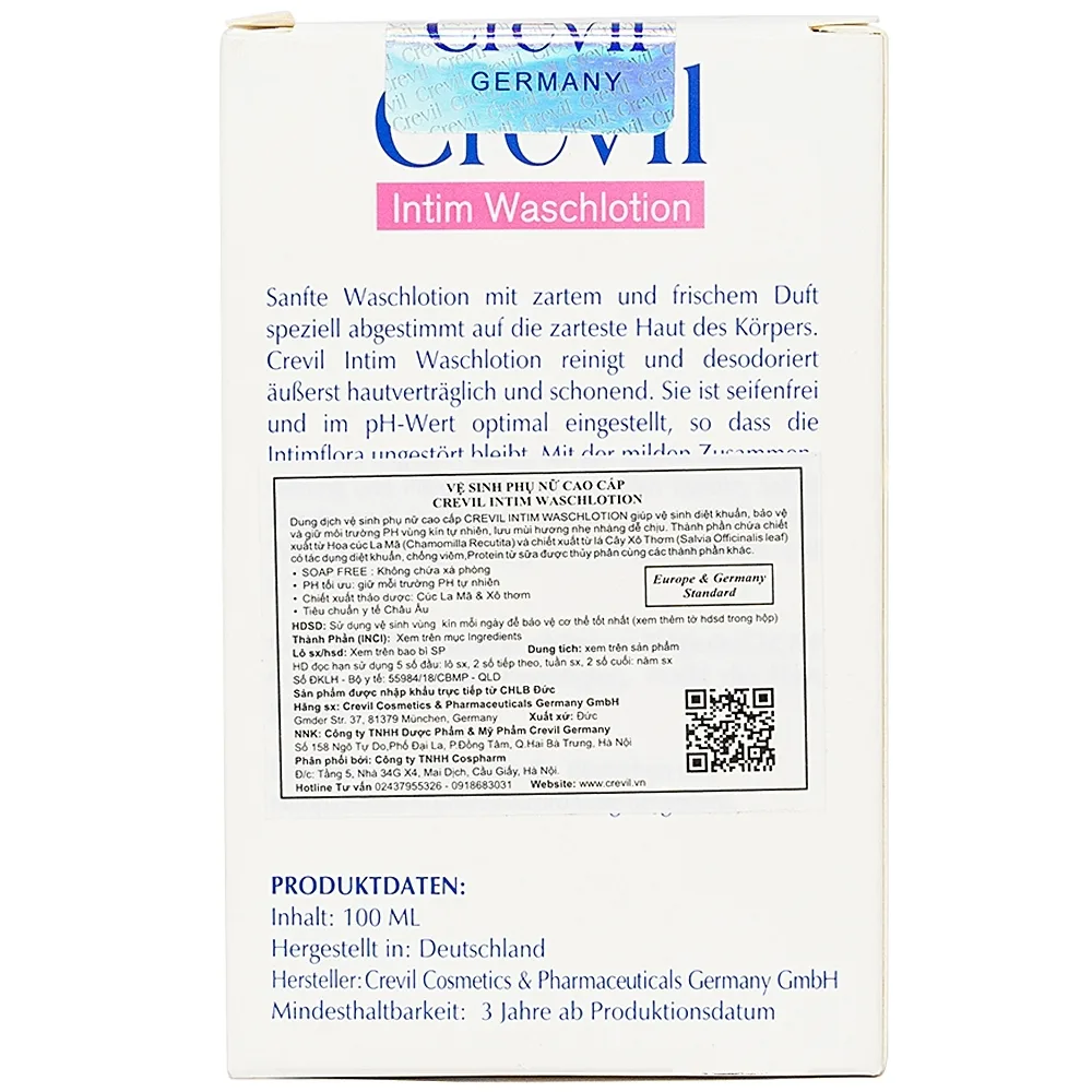 Hình ảnh Dung dịch vệ sinh phụ nữ Crevil Intim Waschlotion chống viêm, cân bằng pH (100ml)