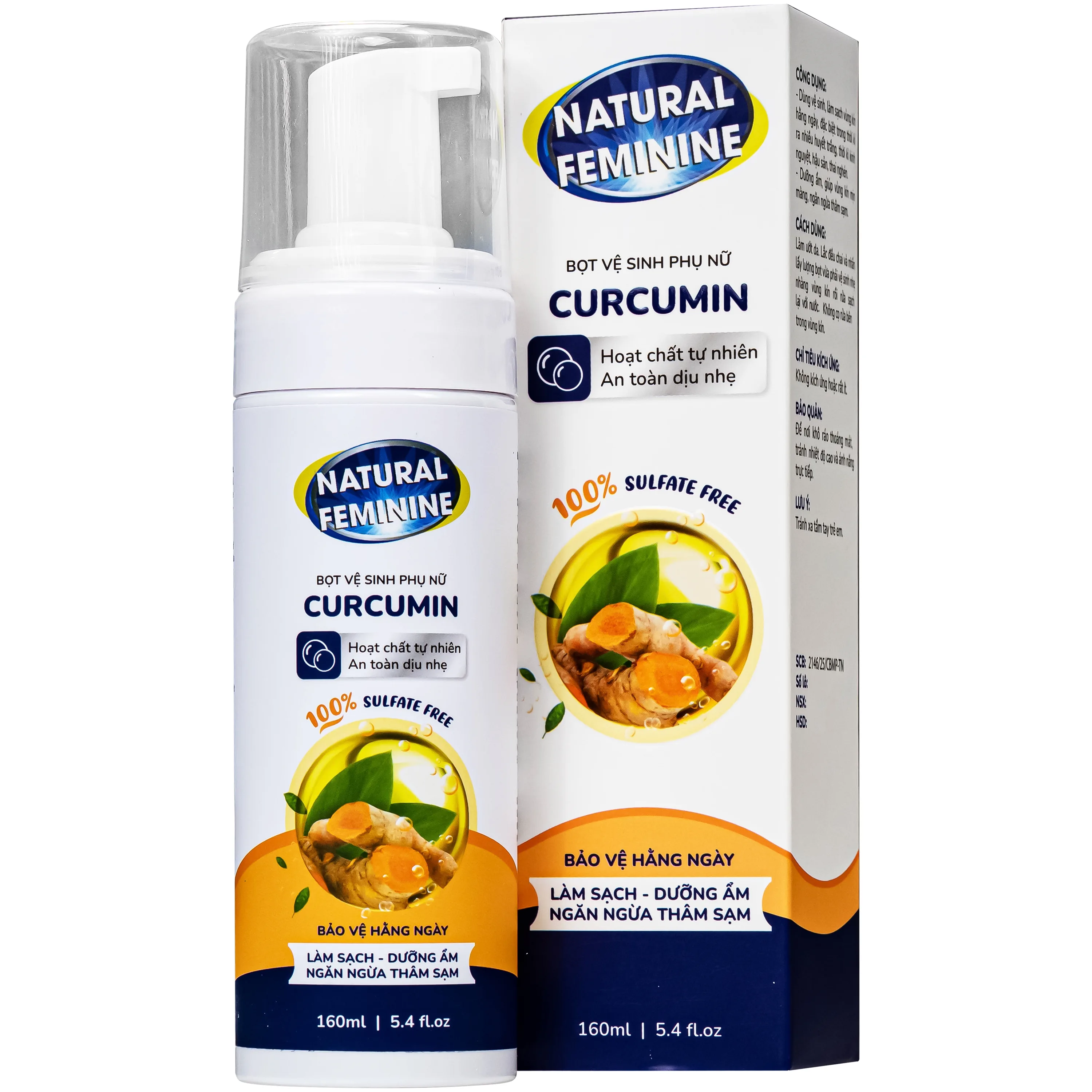 Hình ảnh Dung dịch vệ sinh phụ nữ dạng bọt Natural Feminine Curcumin làm sạch, khử mùi, kháng khuẩn (160ml)
