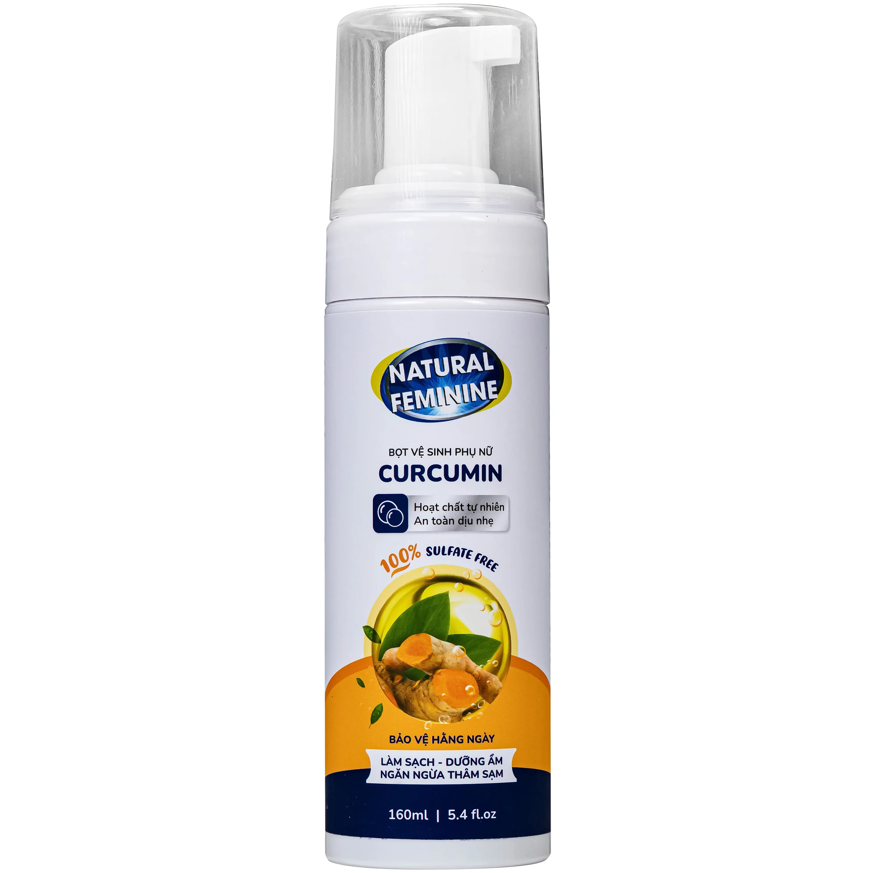Hình ảnh Dung dịch vệ sinh phụ nữ dạng bọt Natural Feminine Curcumin làm sạch, khử mùi, kháng khuẩn (160ml)