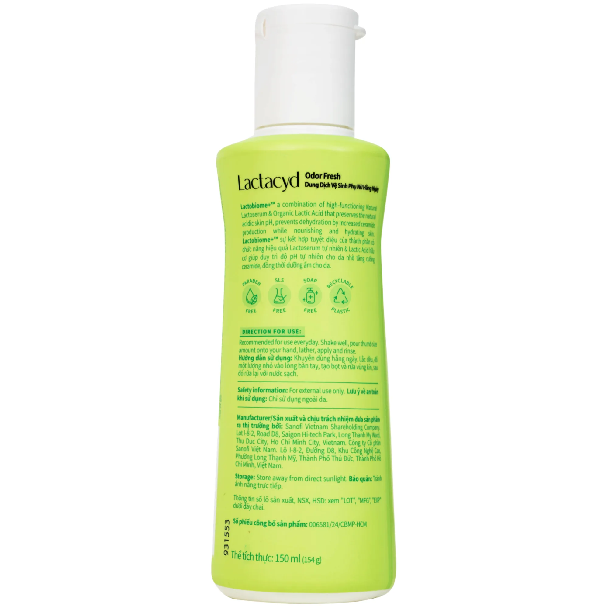 Hình ảnh Dung dịch vệ sinh phụ nữ Lactacyd Odor Fresh ngăn mùi suốt 24h (150ml)