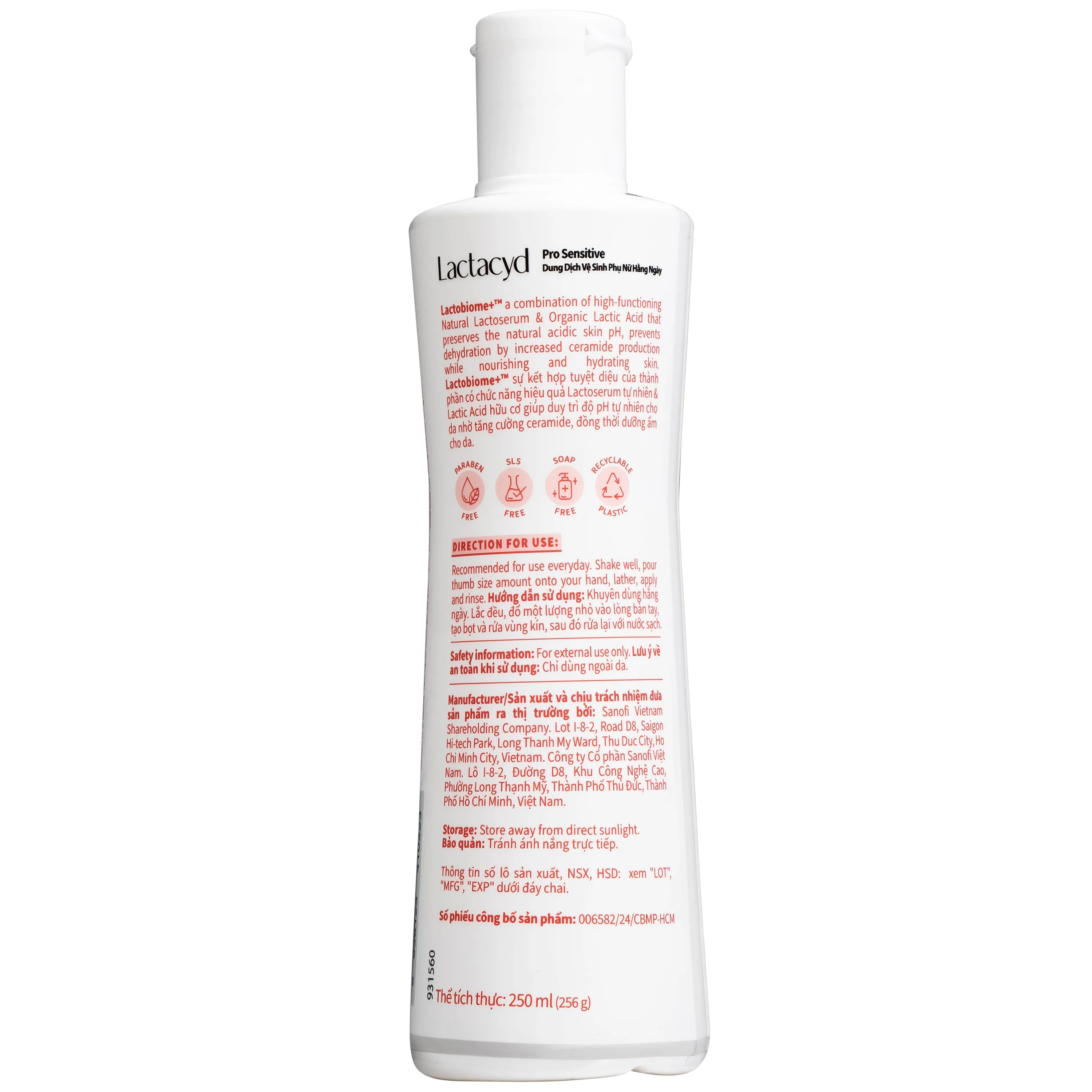Hình ảnh Dung dịch vệ sinh phụ nữ Lactacyd Pro Sensitive kháng khuẩn, giảm ngứa (250ml)