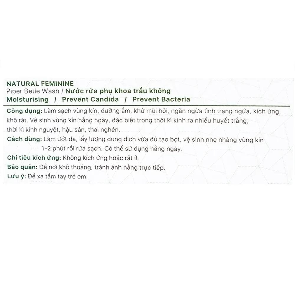 Hình ảnh Nước rửa phụ khoa Natural Feminine Trầu Không làm sạch vùng kín, dưỡng ẩm, khử mùi hôi (100ml)
