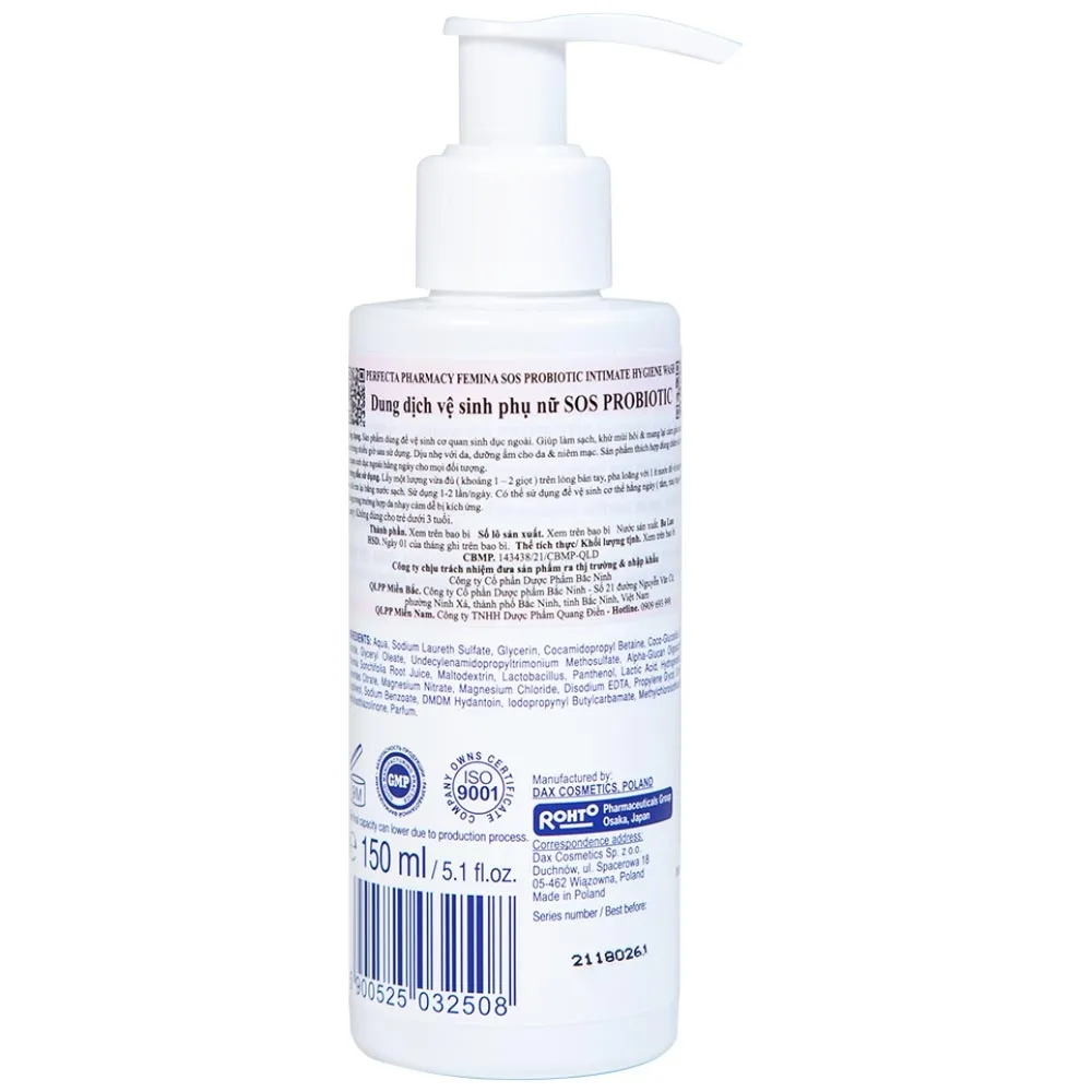 Hình ảnh Dung dịch vệ sinh phụ nữ Perfecta Pharmacy Femina SOS hỗ trợ giảm ngứa, kháng khuẩn (150ml)
