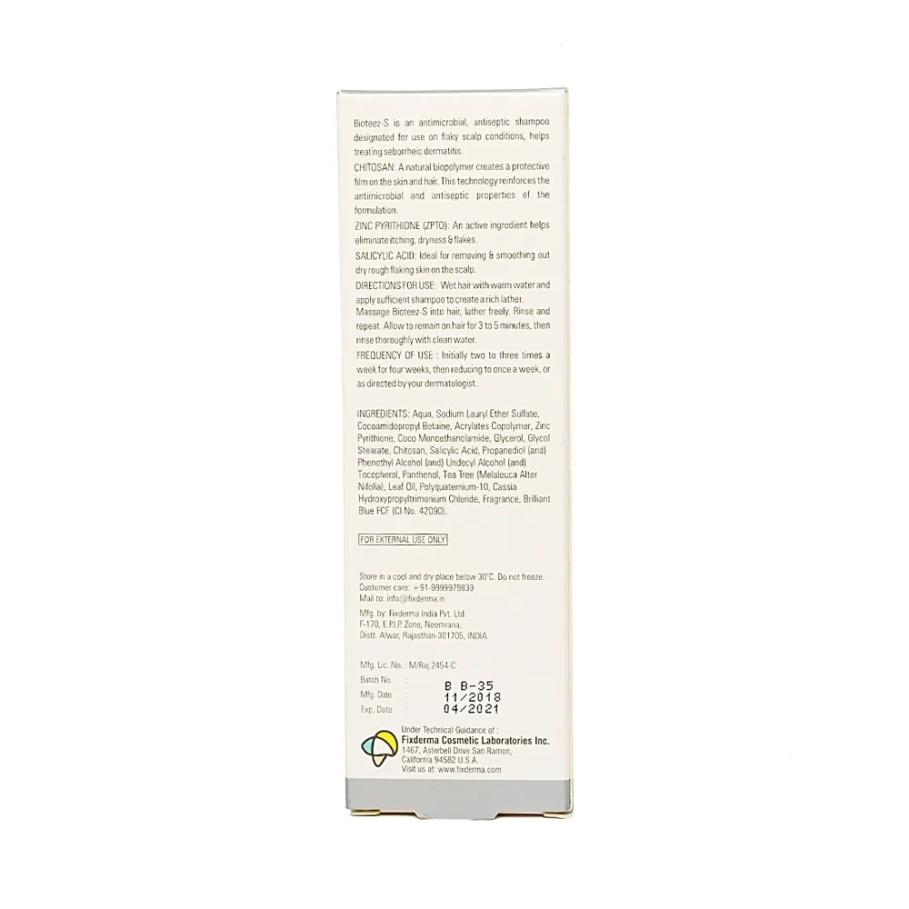 Hình ảnh Dầu gội Fixderma Bioteez-S làm sạch gàu, giảm nhờn da đầu, duy trì độ ẩm cho tóc (75ml)