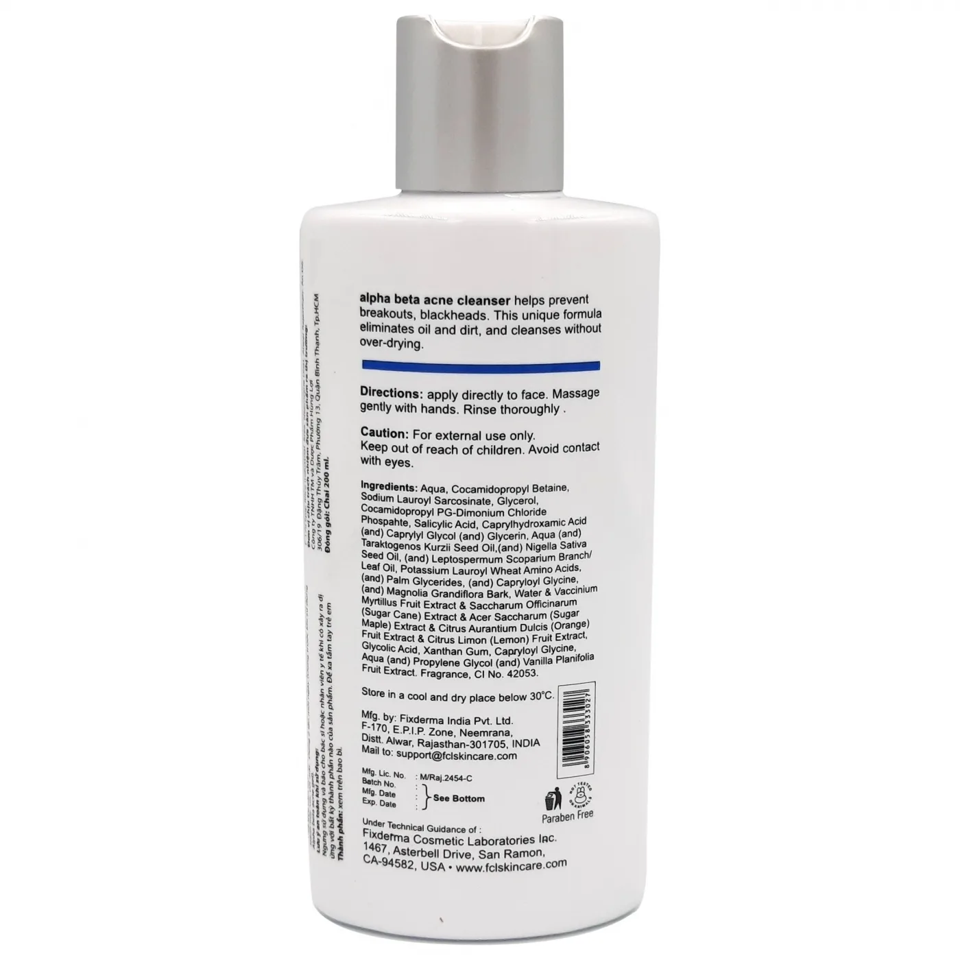 Hình ảnh Sữa rửa mặt làm giảm mụn Fixderma FCL Alpha-Beta Acne Cleanser (200ml)