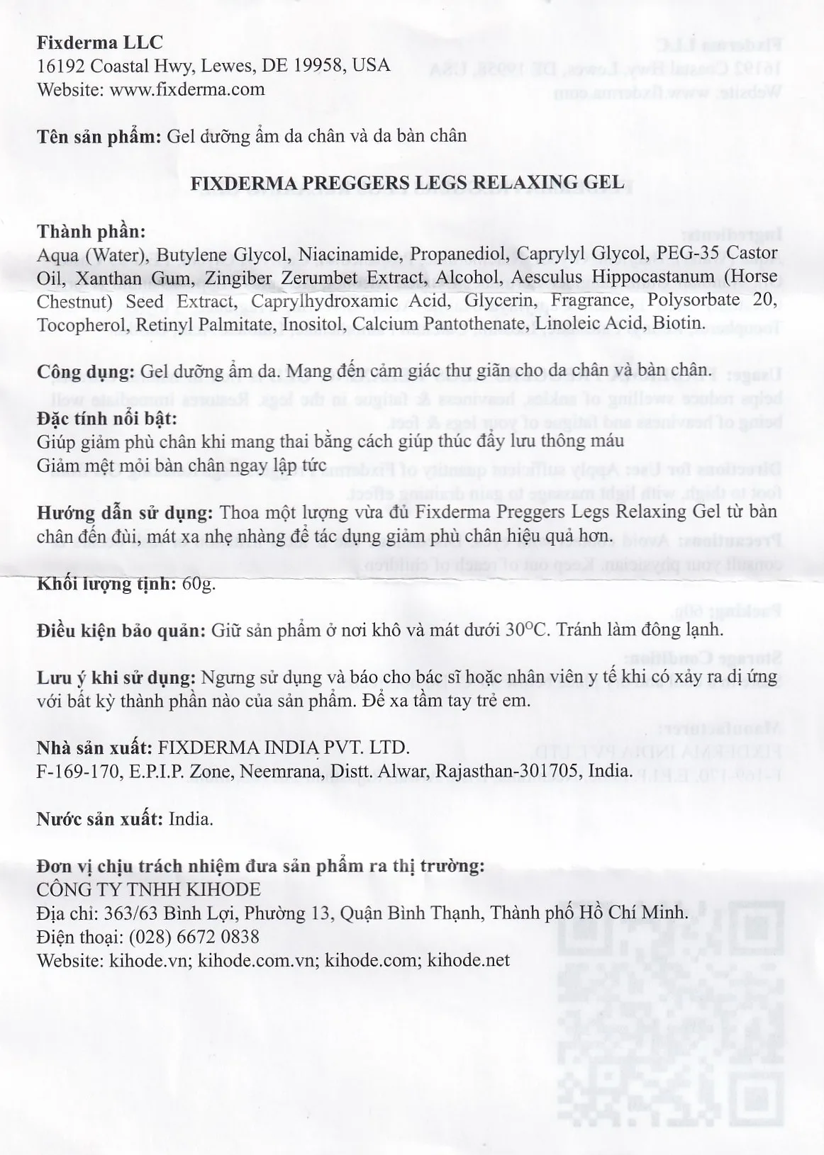 Hình ảnh Gel Preggers Leg Relaxing 60g Fixderma dưỡng ẩm, giảm chuột rút, phù nề, giãn tĩnh mạch chân cho bà bầu 