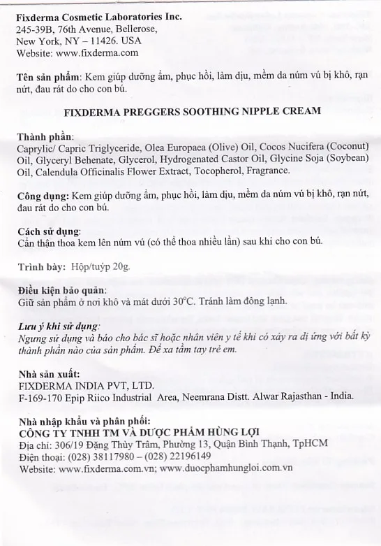 Hình ảnh Kem Preggers Soothing Nipple Cream Fixderma hỗ trợ dưỡng ẩm, phục hồi, làm dịu núm vú bị khô (20g)